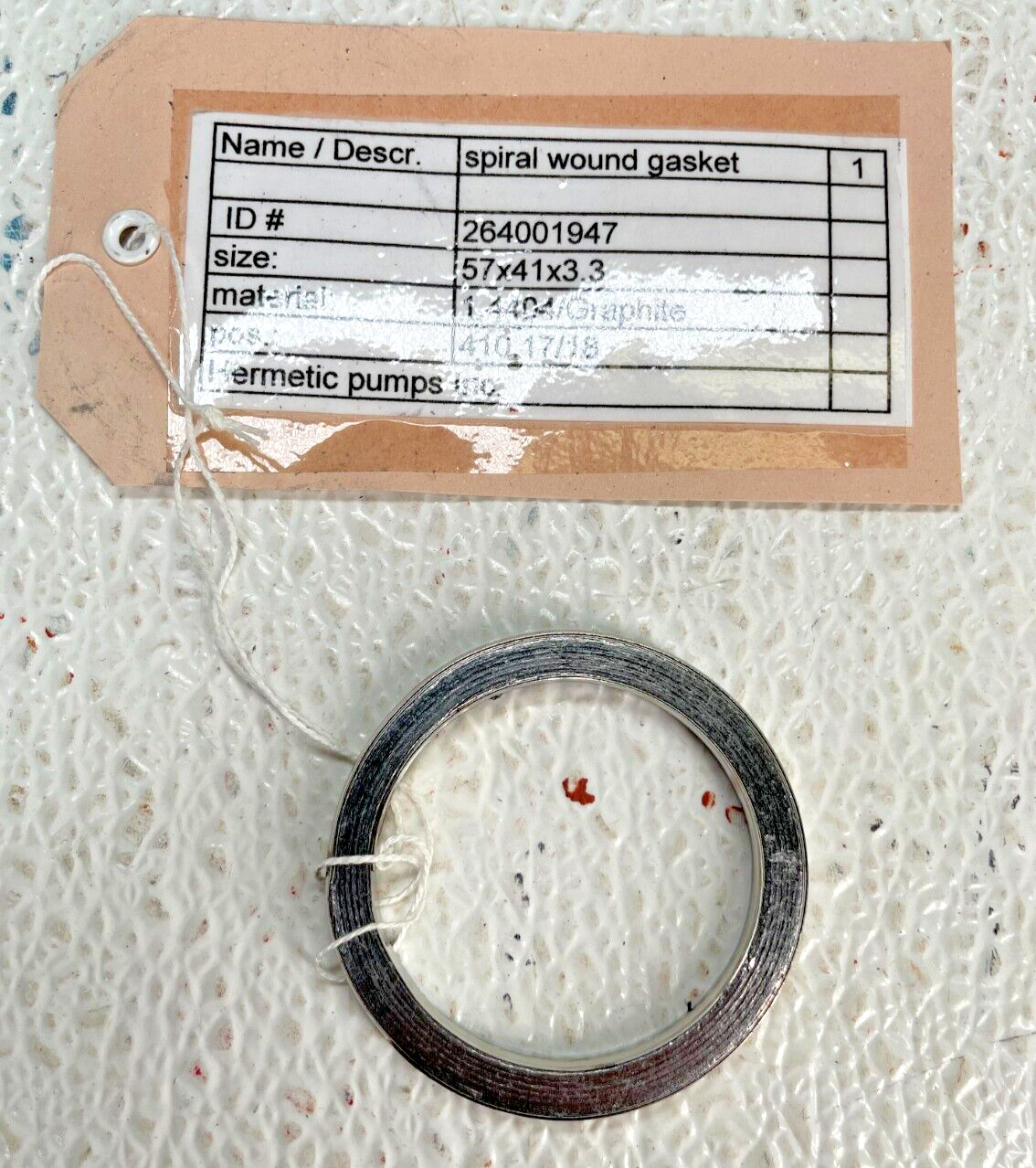 HERMETIC PUMPS PN: 264001947, Spiral Wound Gasket, 57 x 41 x 3.3 mm Graphite