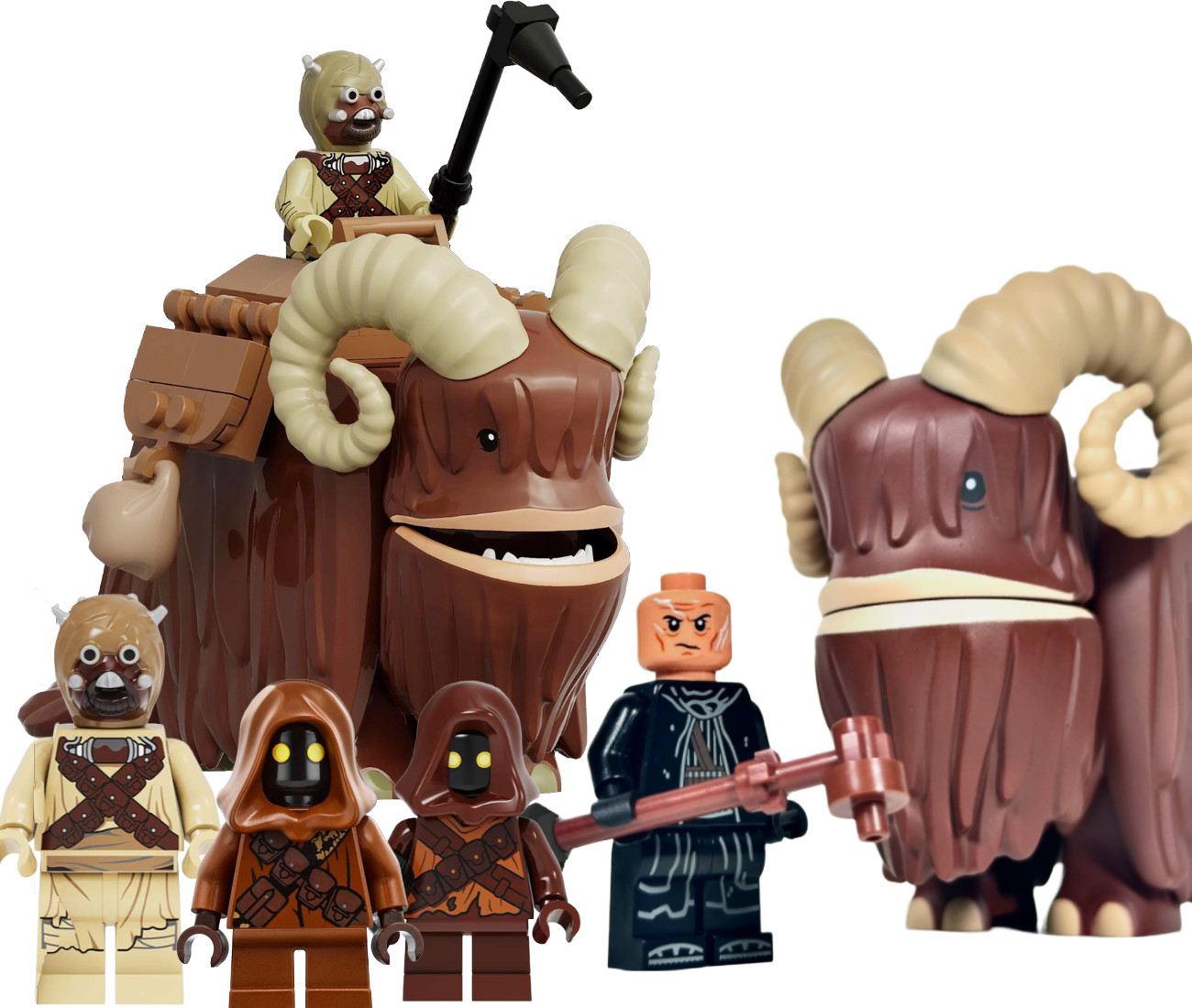 Tatooine Set! Custom Bantha, Boba Fett, Jawa, Tusken minifigures- star wars lego
