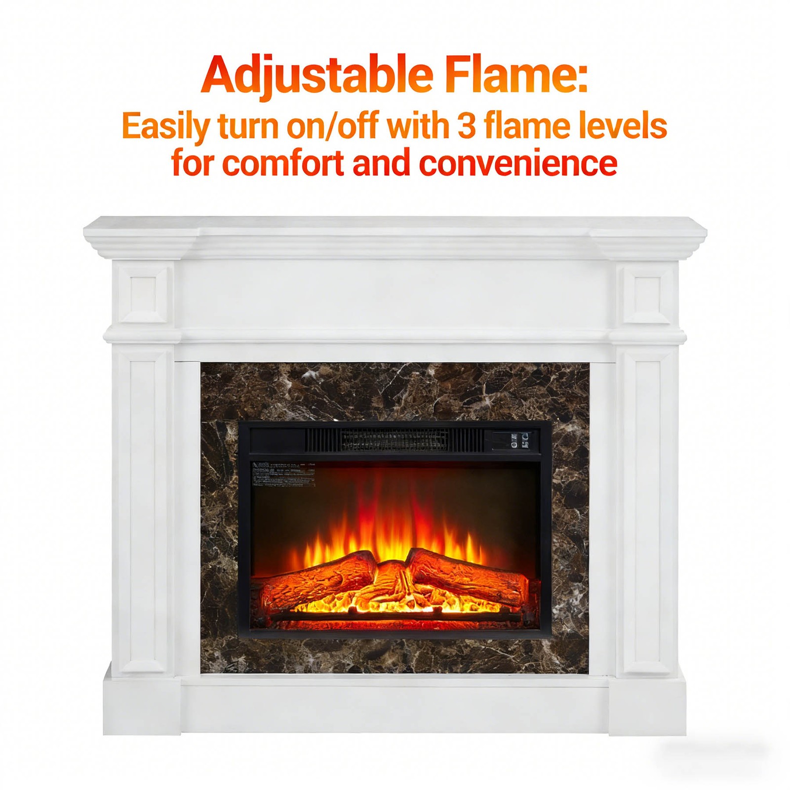 Fireplace mantel Includes remote control Adjustable flames