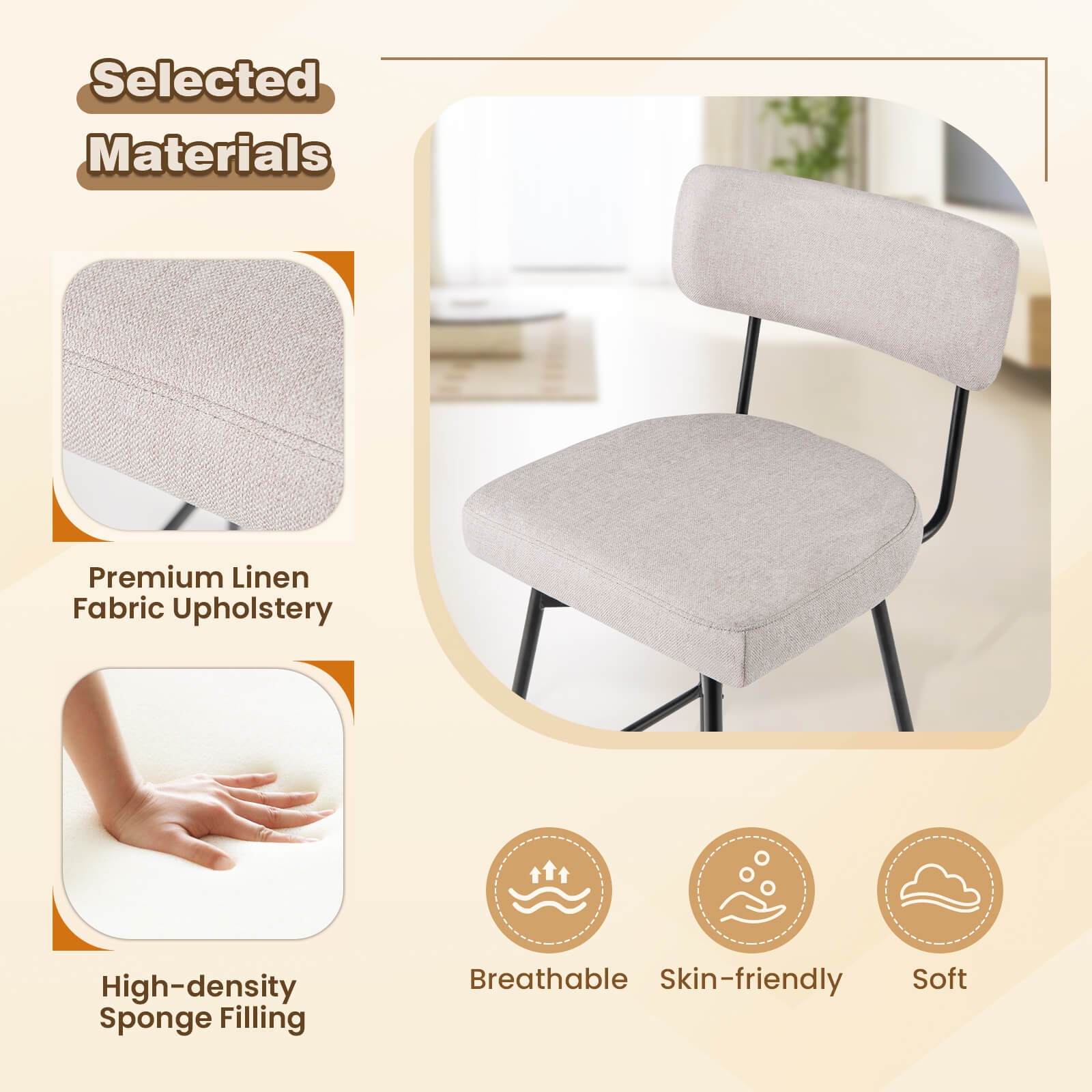 4PCS Swivel Bar Stools Bar Height Upholstered Kitchen Dining Chairs Beige