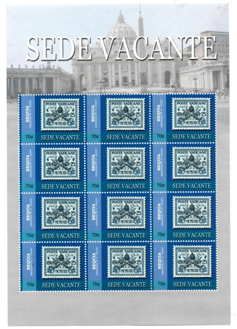 Bequia 2005 - Pope Sede Vacante  - Sheet of 12 Stamps -  Scott #359 - MNH