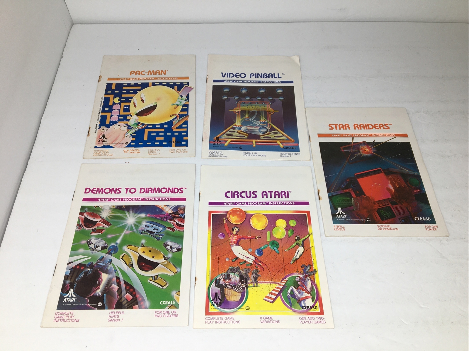 5 VTG Atari Instruction Booklets ONLY: Circus, Star Raiders, Pac-Man, Demons +++