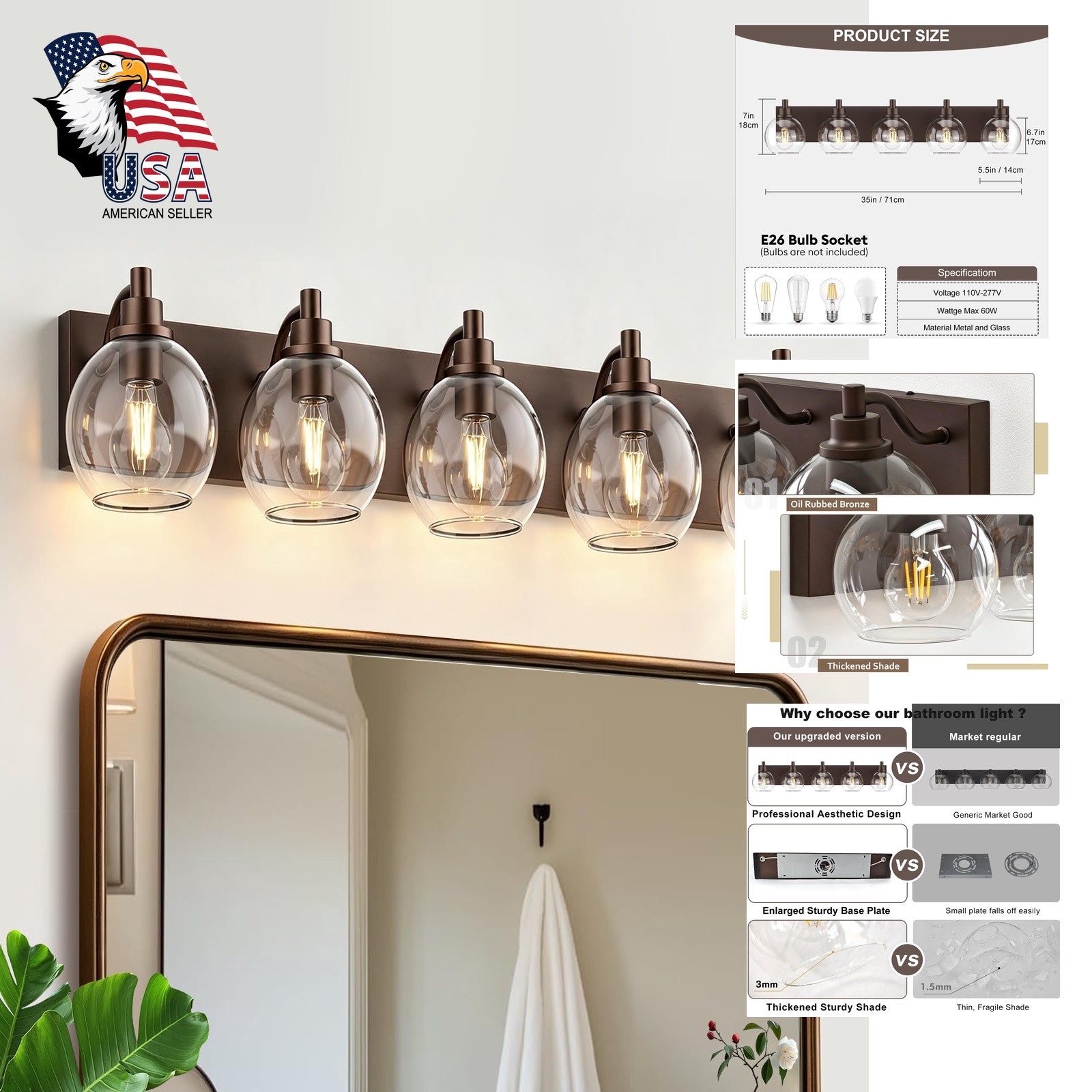 IZORRO Oil-Rubbed Bronze 5-Light Vanity Light Fixture