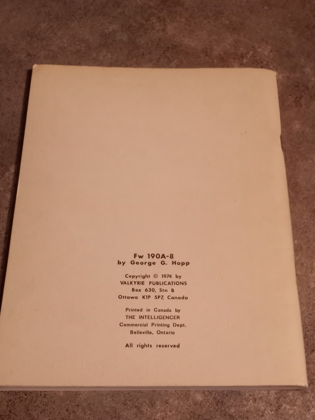 Valkyrie Publications Focke-Wulf Fw 190 A-8 Aircraft Handbook 1974 WW2 Reprint