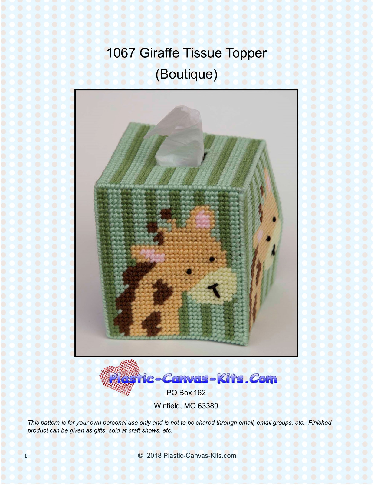 Giraffe Tissue Topper-Winter-Plastic Canvas Pattern or Kit