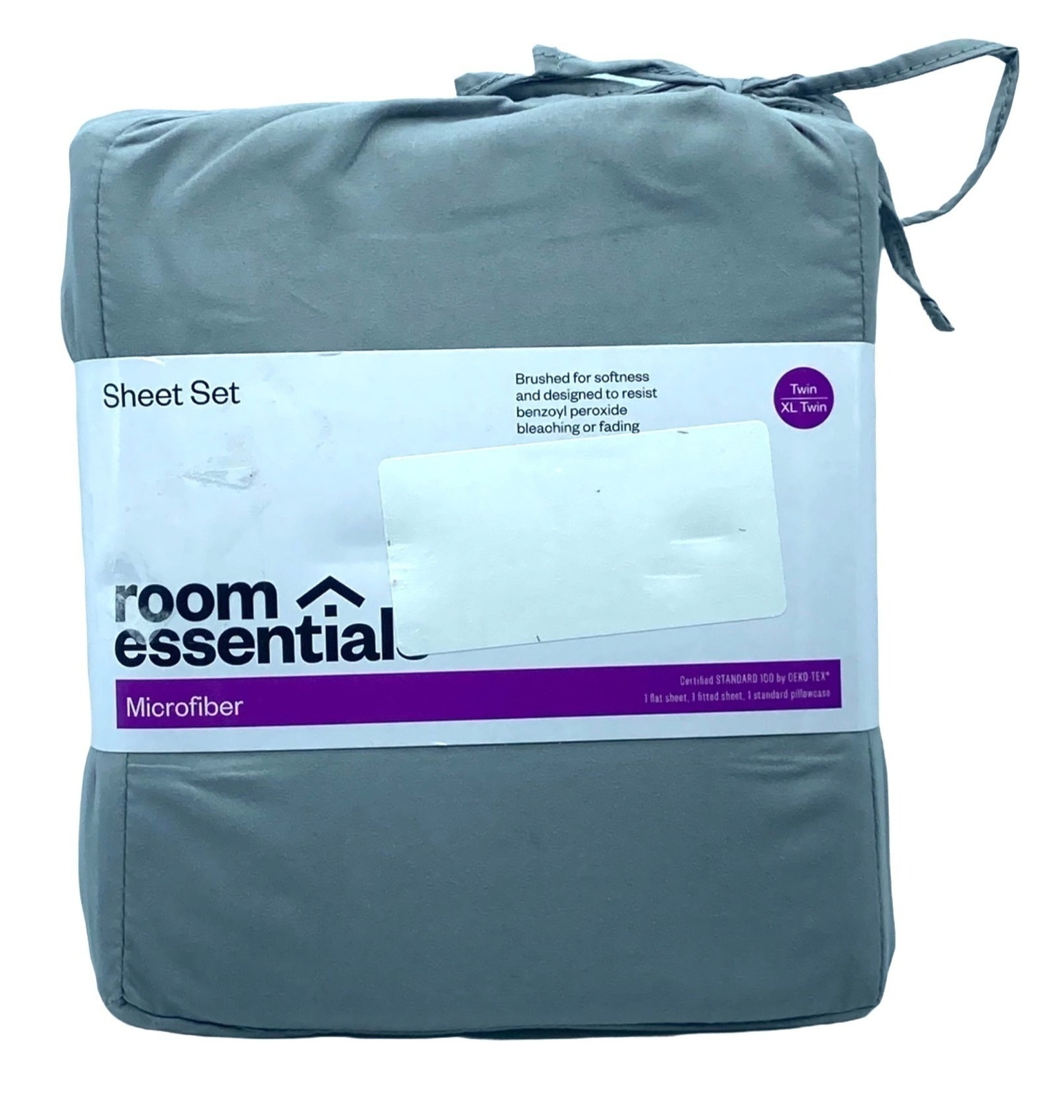 NEW Room Essentials Gray Twin Sheet Set 1 Flat 1 Fitted 1 Pillowcase
