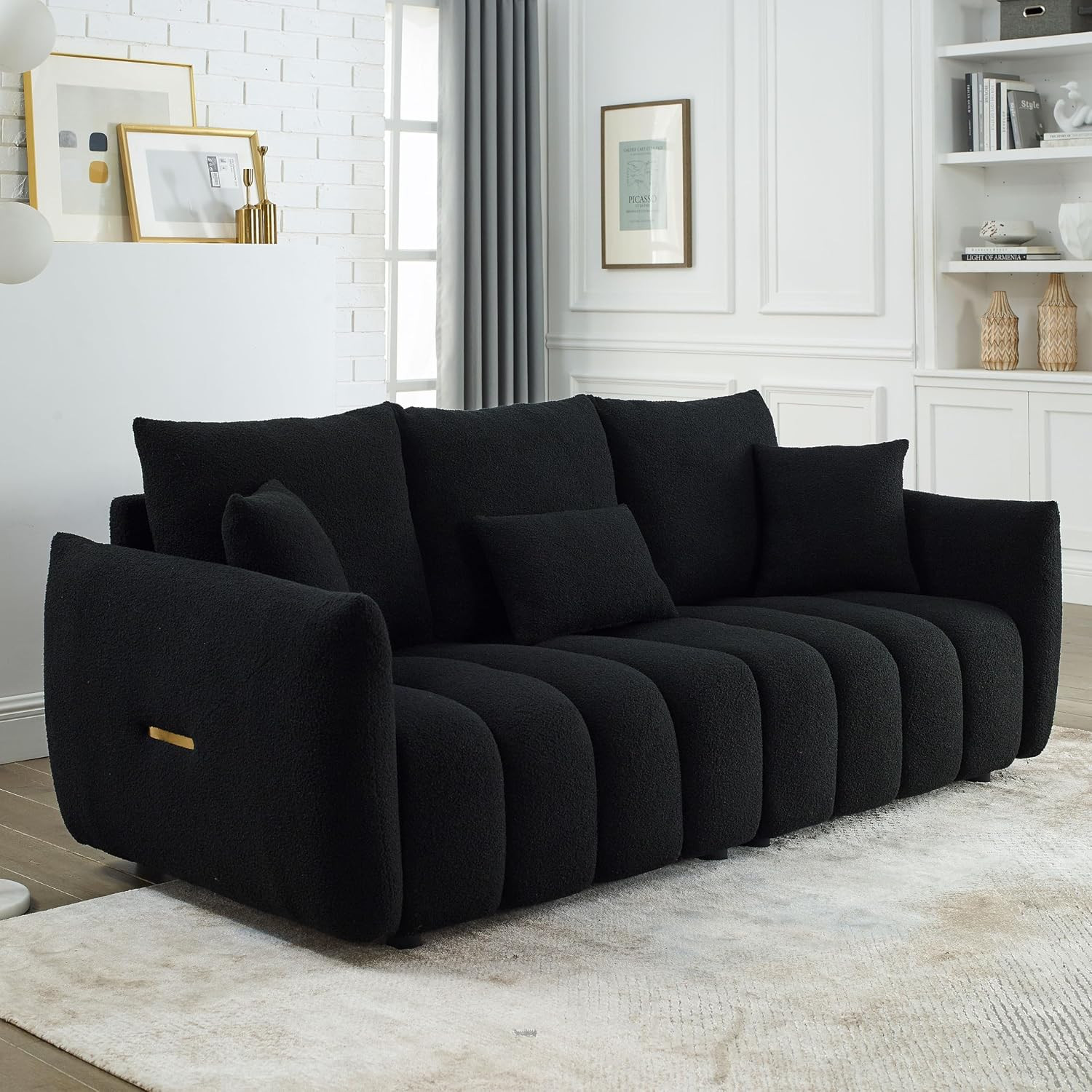 Loveseat Sofa 82" W, Teddy Wide 3-Seater Sofa Couch with 3 Throw Pillows, for Li