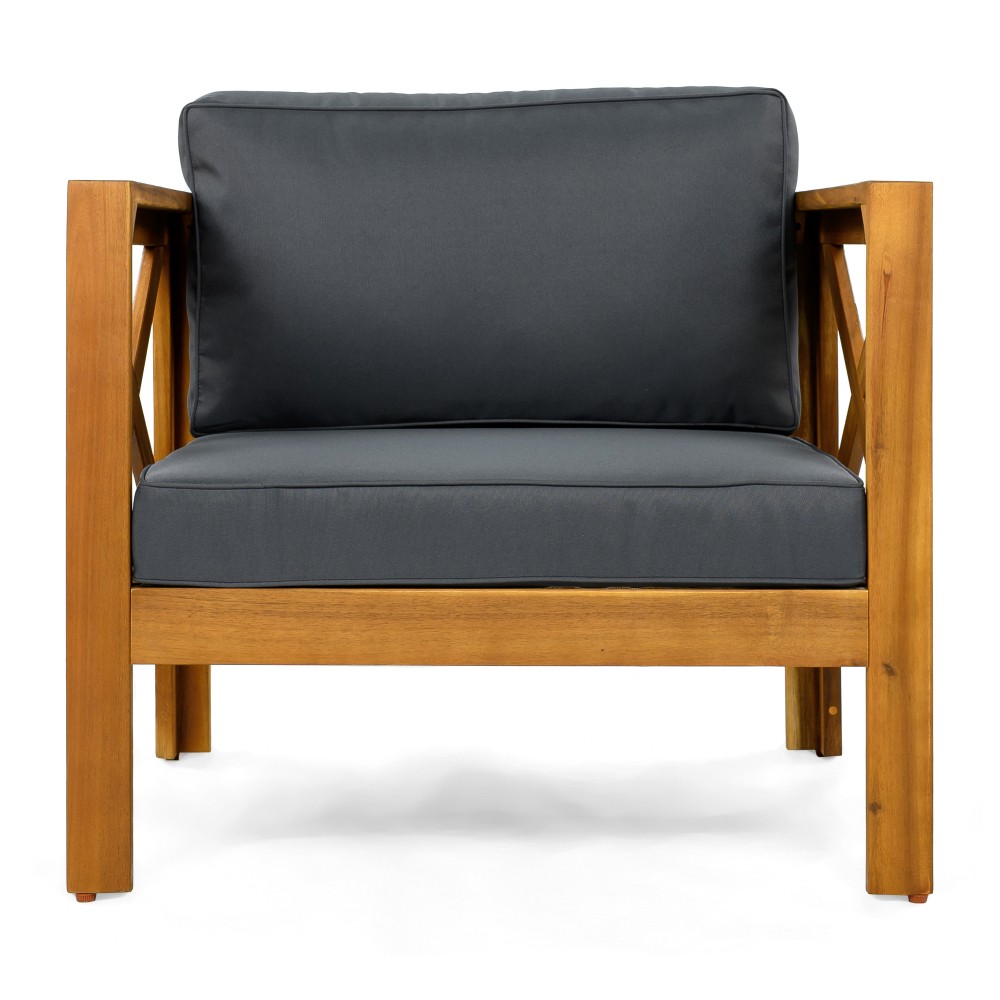 Set of 4 Weatherproof Acacia Club Chairs w/ Gray Outdoor Cushions