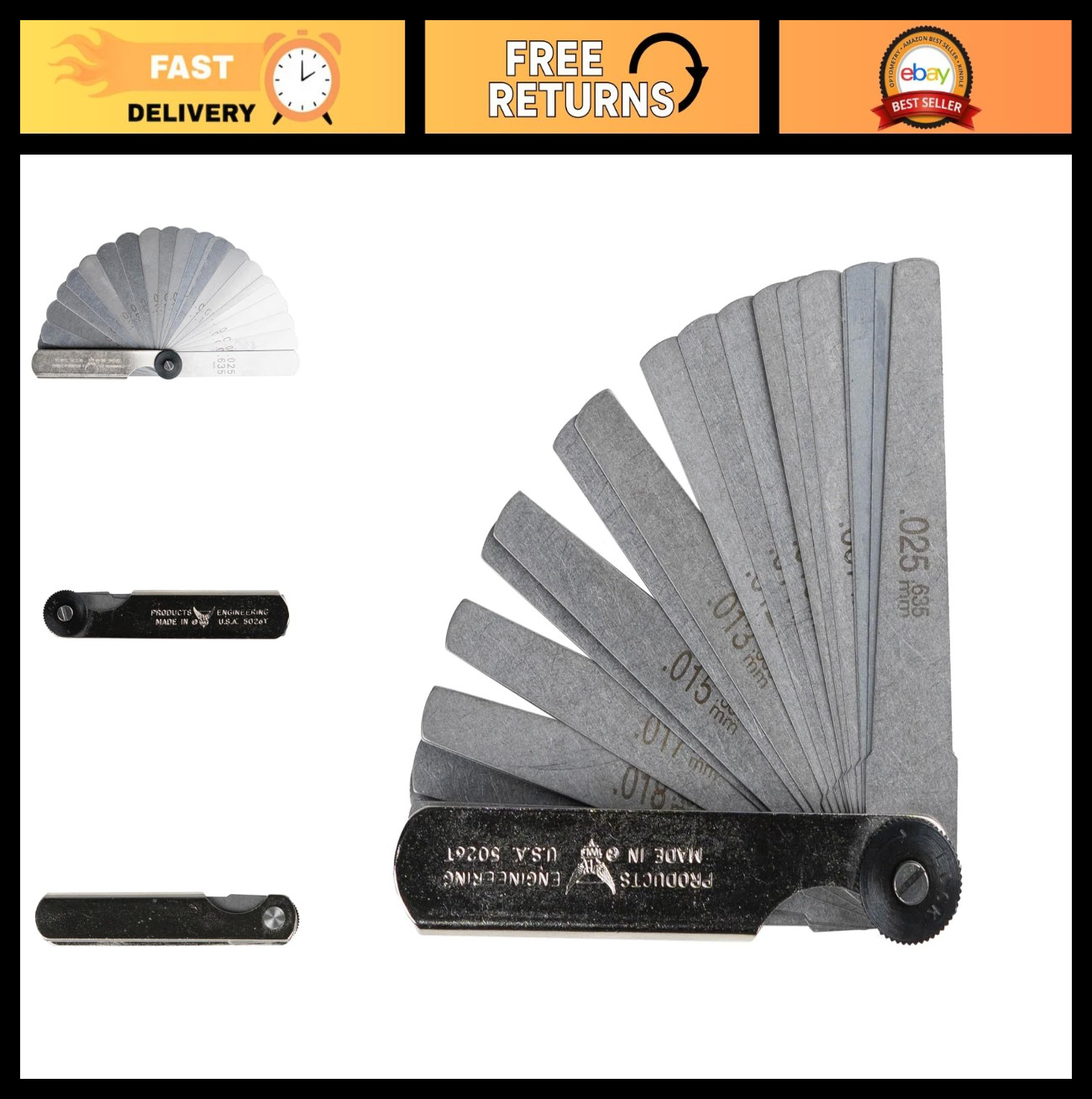 26 Blades Feeler Gauge Set, Tapered Thickness 0.0015-0.025", Precision Tools