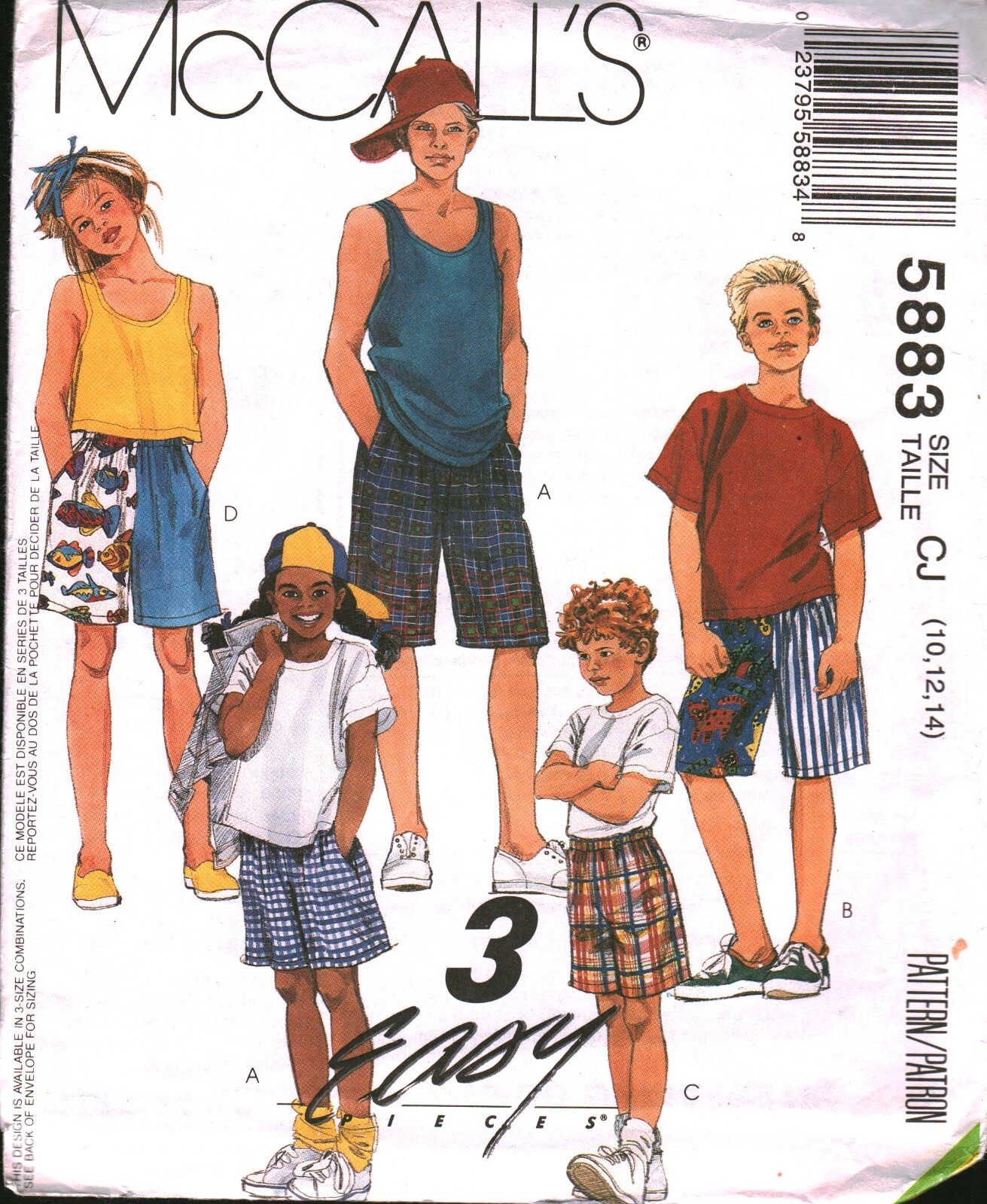5883 Vintage McCalls SEWING Pattern Boys Girls Very Loose Fitting Shorts UNCUT