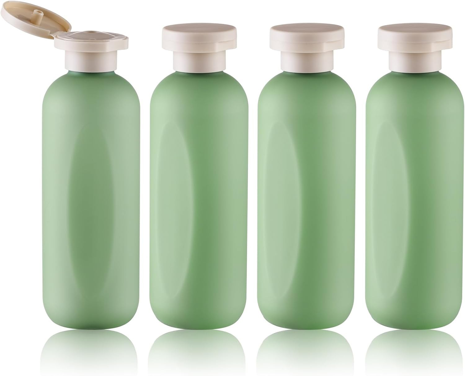 Empty Shampoo Bottles 6.7oz, Green Flip Cap Refillable Plastic, 4 Pack Set |