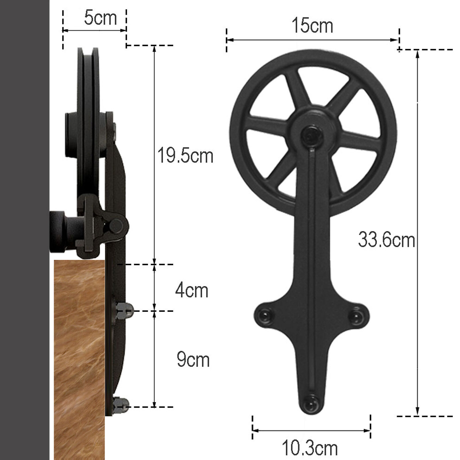 CCJH 4-20FT Sliding Barn Door Hardware Basic Black Roller Kit Single/Double Door