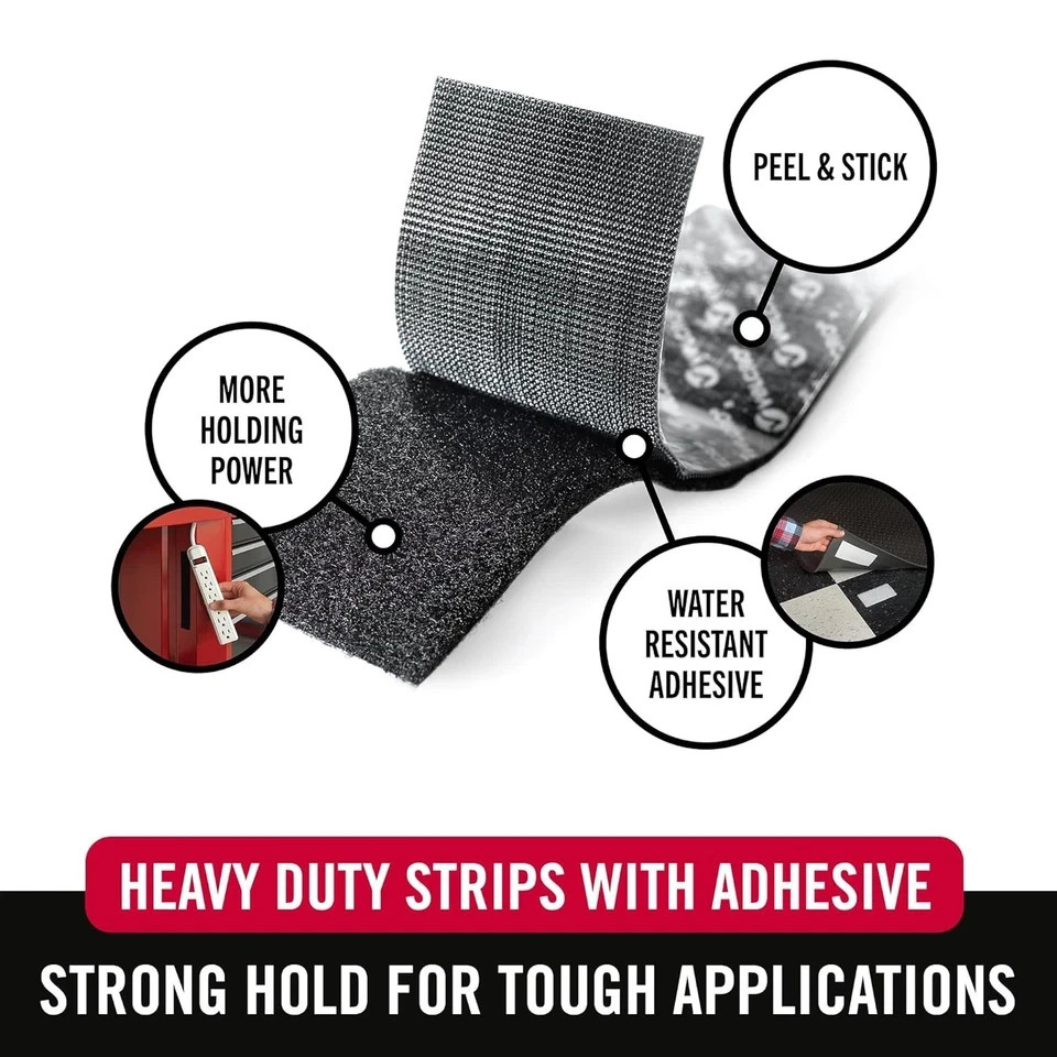 20 Sets Heavy Duty Hook & Loop Adhesive Strips 1x4” Black Sticky Back Fastener