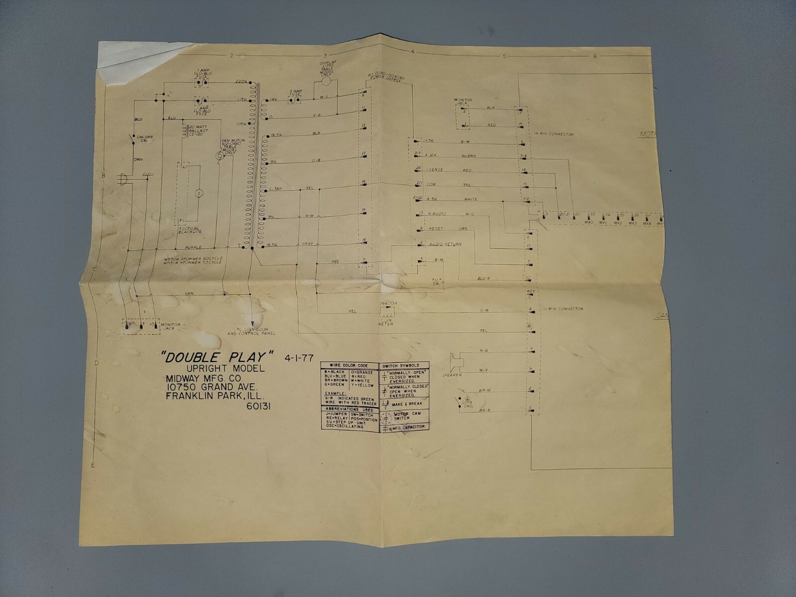 Original Vintage Midway's Double Play Upright Model Schematics