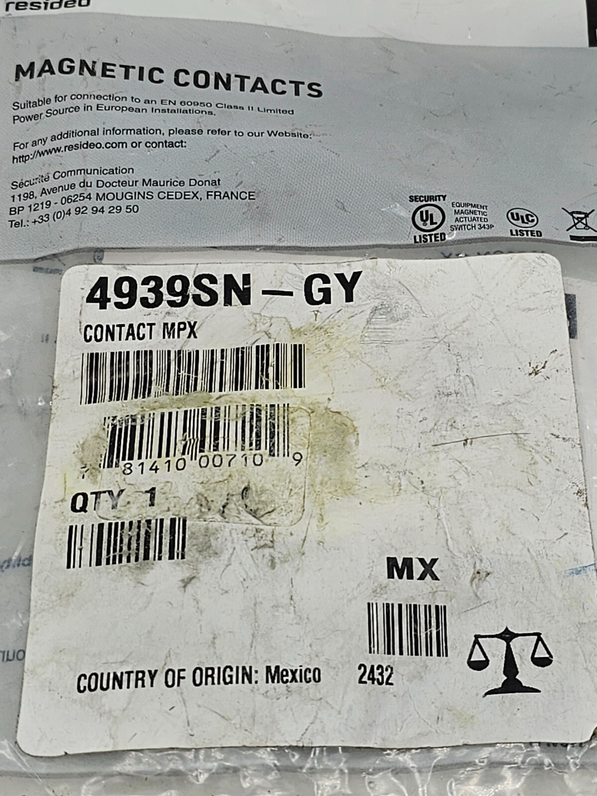 Resideo 4939SN-GY Honeywell Home V-Plex Surface Mount Contact With Cover Grey