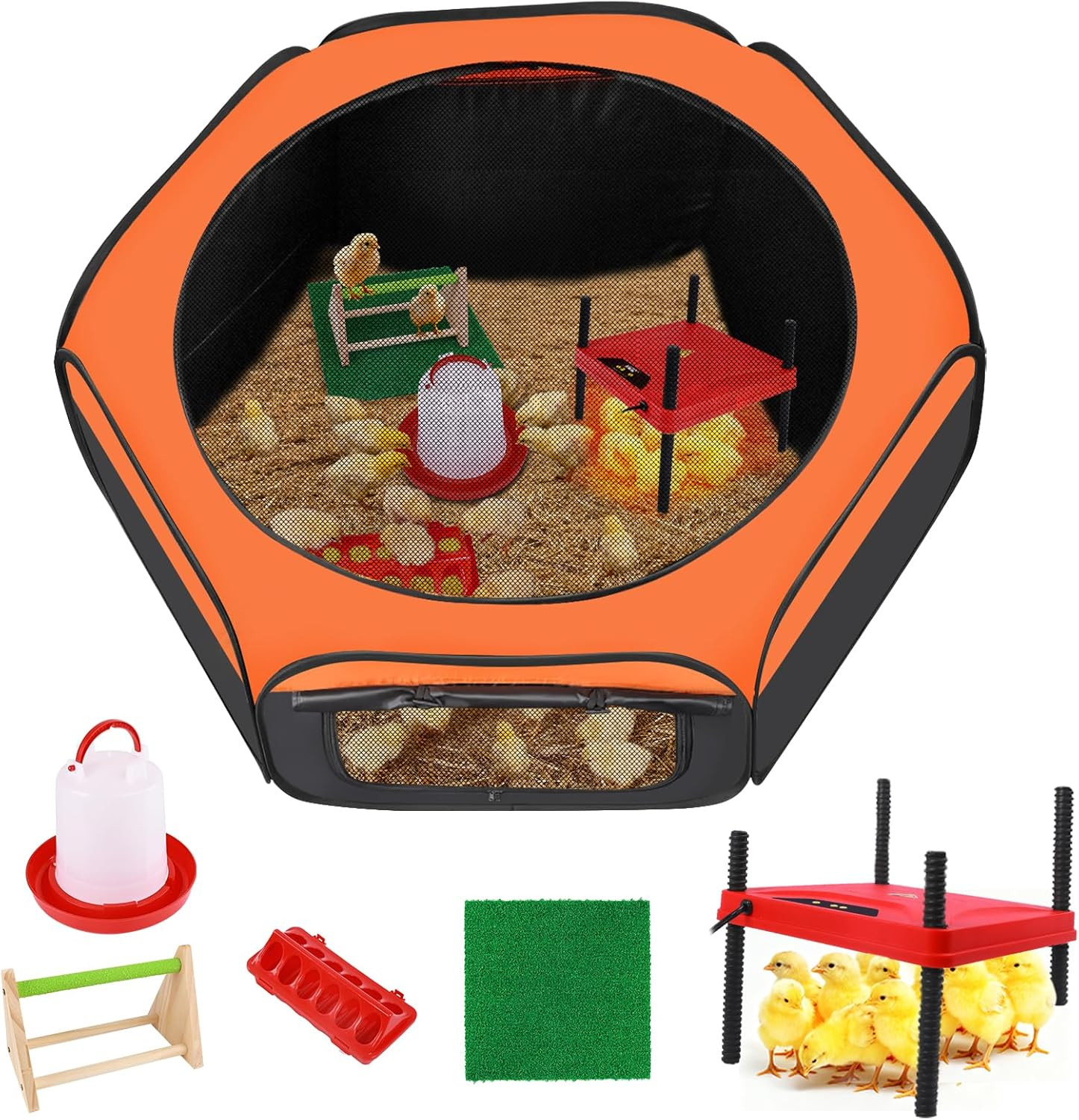 6-in-1 Chick Starter Kit: Brooder Box, Heating Plate, Feeder & More