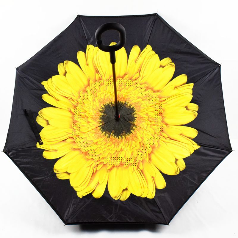 Inverted Reverse,C-Handle Folding Umbrella -Upside Down-Windproof with Carry Bag