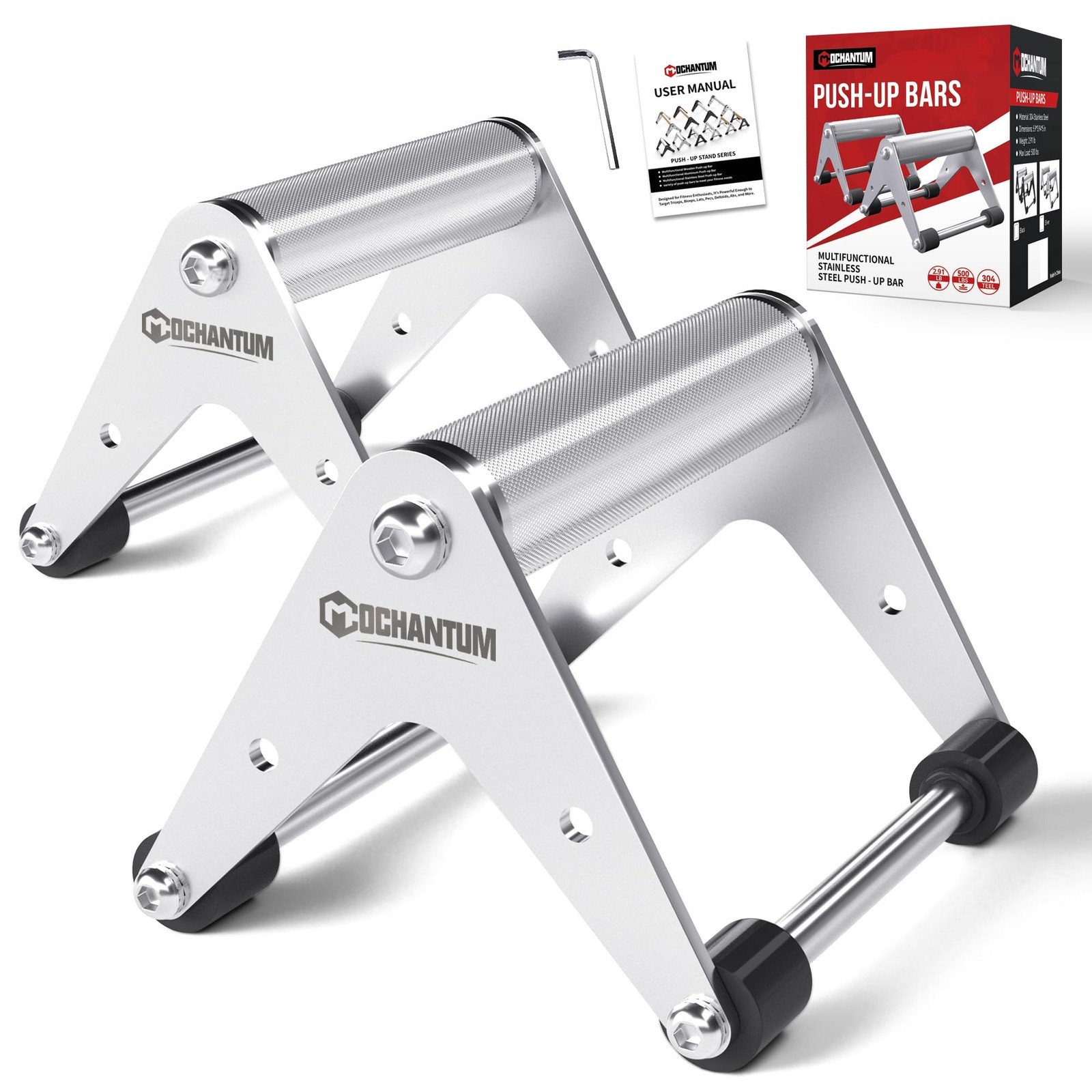 Heavy Duty Stainless Steel Push Up Bars for Floor, 660 lb, Black | Deep pushu...