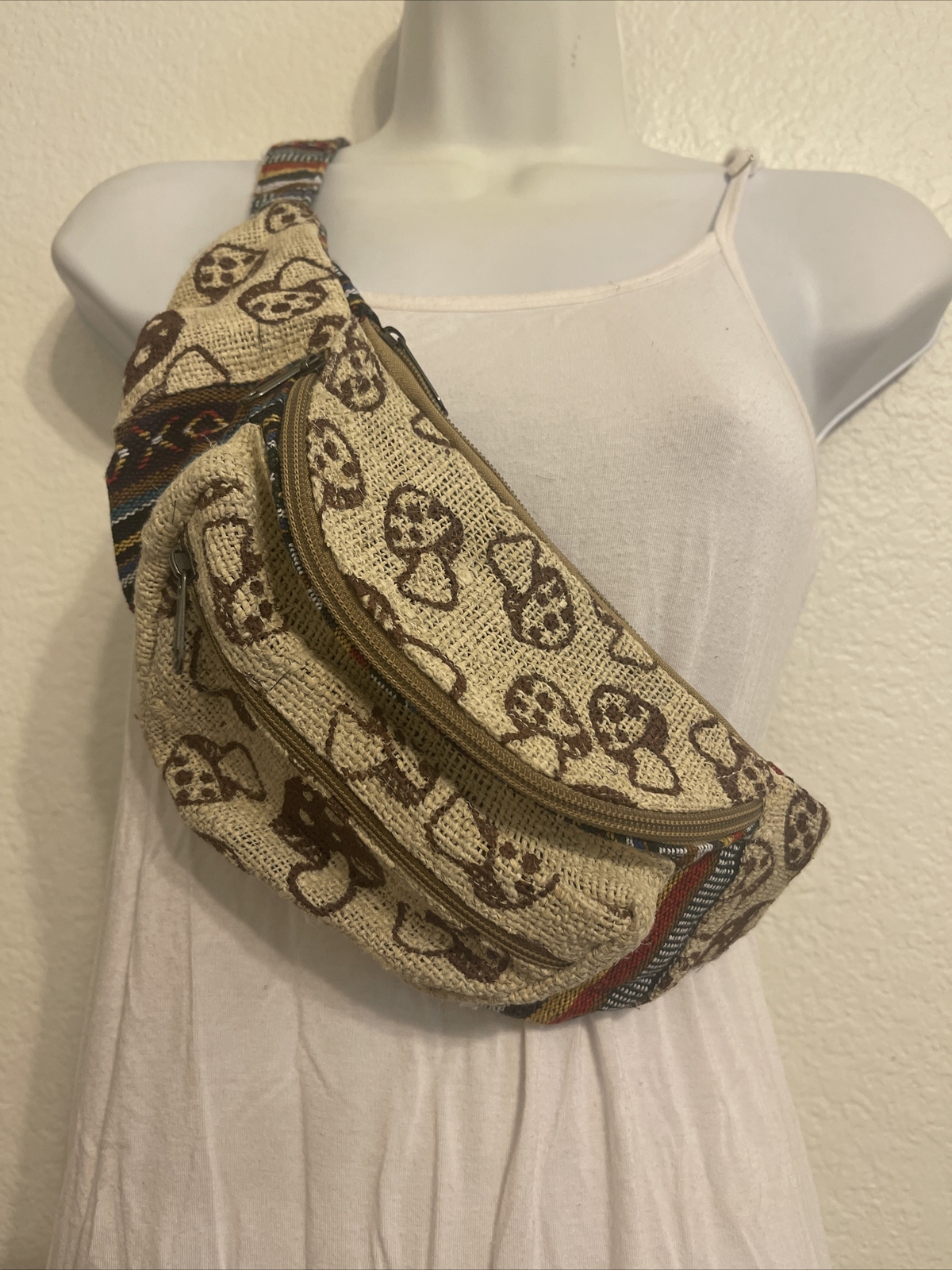 Hippie Rucksack THC Free Mushroom Hemp Fanny Pack Travel Waist Bum BAG HANDMADE