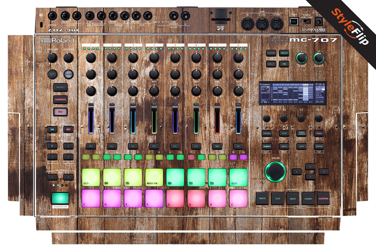Roland MC-707 Groovebox | Wood 1 | Protective Decal | StyleFlip Skins