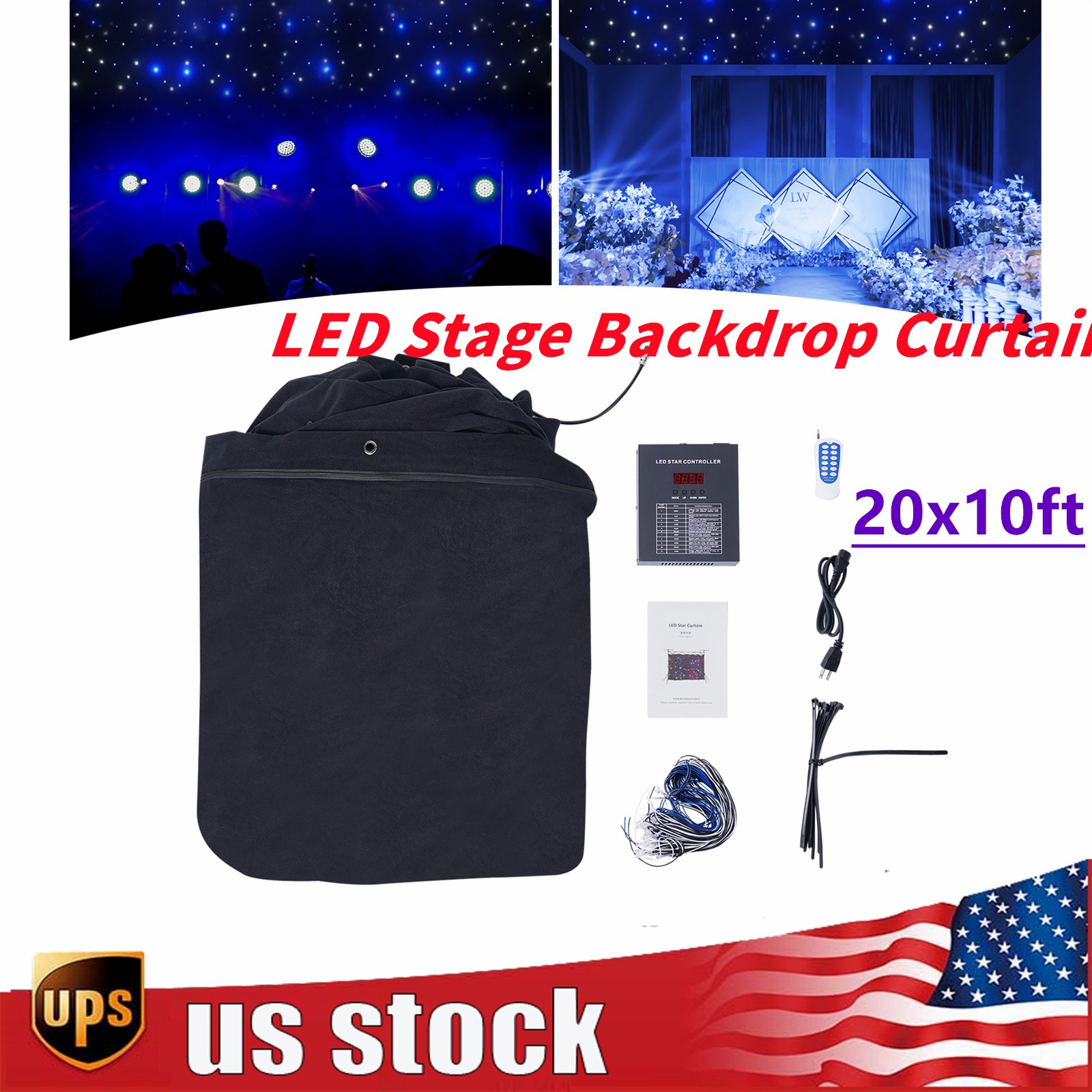 20x10FT DMX512 LED Star Stage Backdrop Curtain Background Starry Sky +Controller