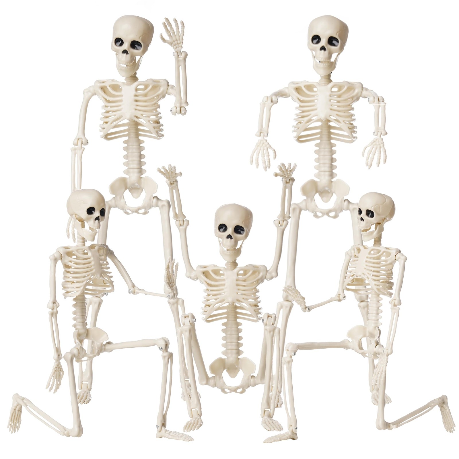 Halloween Skeletons Decorations, 16" Posable Plastic Skeleton 5 Packs, Full Body