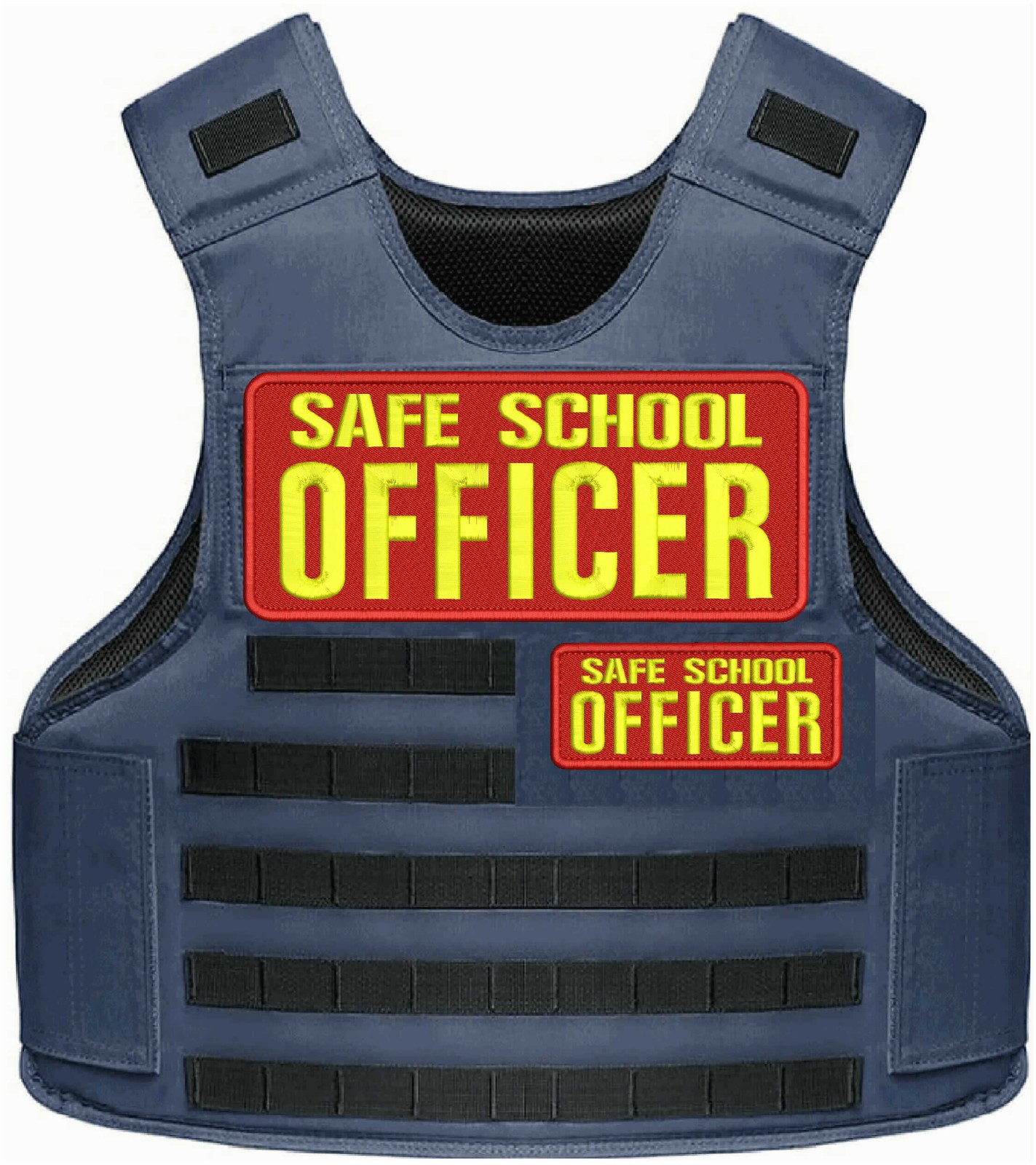 Safe School Officer 2 Embroidery Patches 10x4 & 5x2 Hook On Yellow On Red
