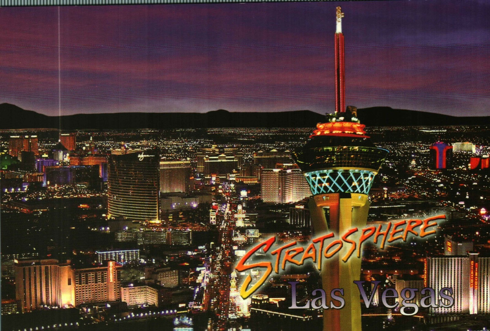 Las Vegas Postcard  - Stratosphere - Aerial Night View of Las Vegas