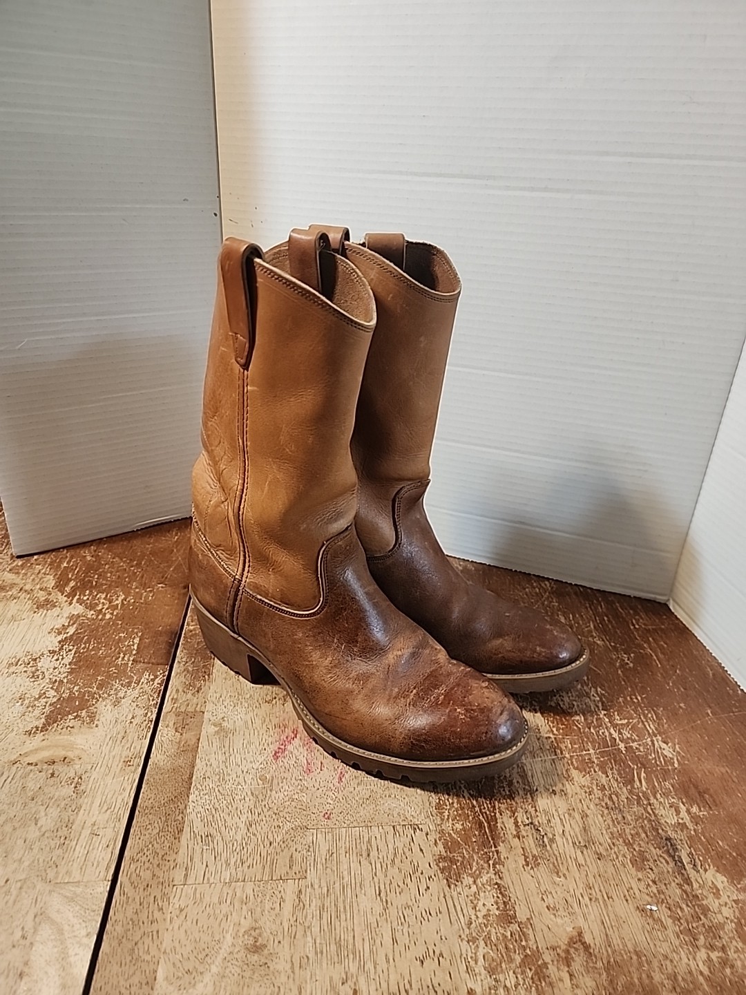 Men’s Georgia Giant Natural Cowboy Boots 7.5 EE Oil Resistant Vintage USA GUC