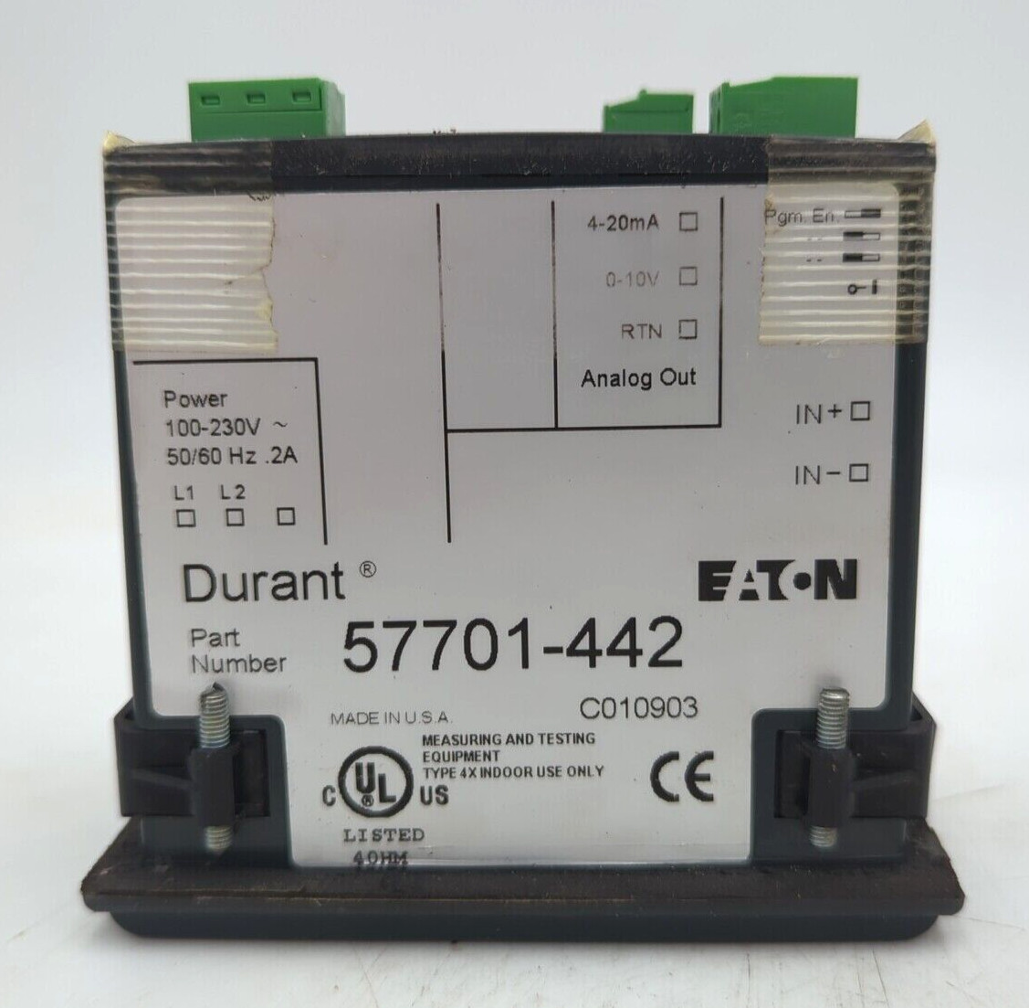 Eaton Durant 57701-442 Eclipse Series digital panel mount meter 120 VAC used