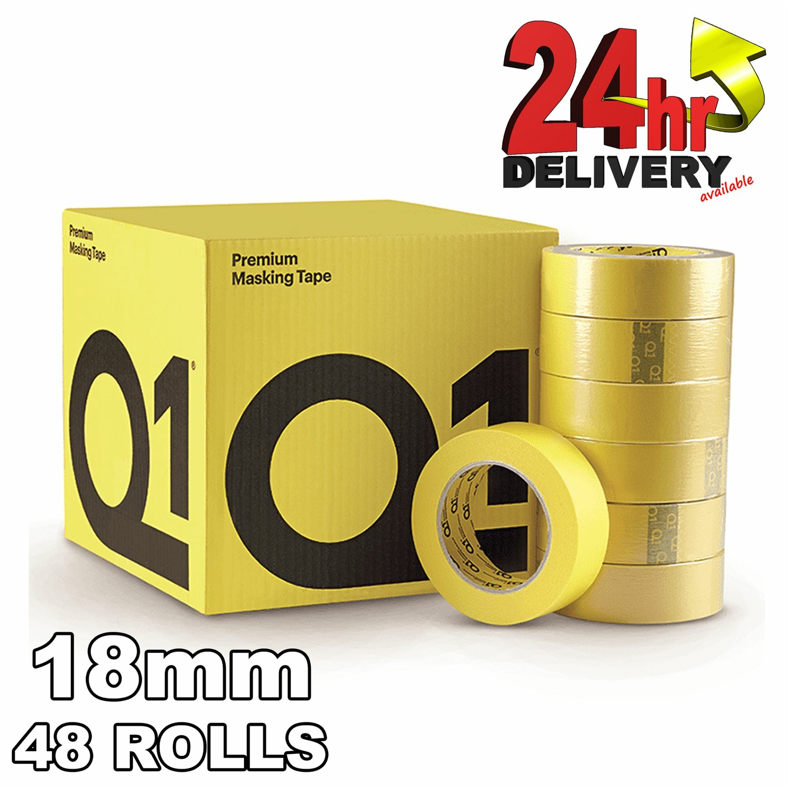 Q1 PREMIUM AUTOMOTIVE MASKING TAPE 110c - Box of 3/4" Inch 18mm x 50m 48 Rolls