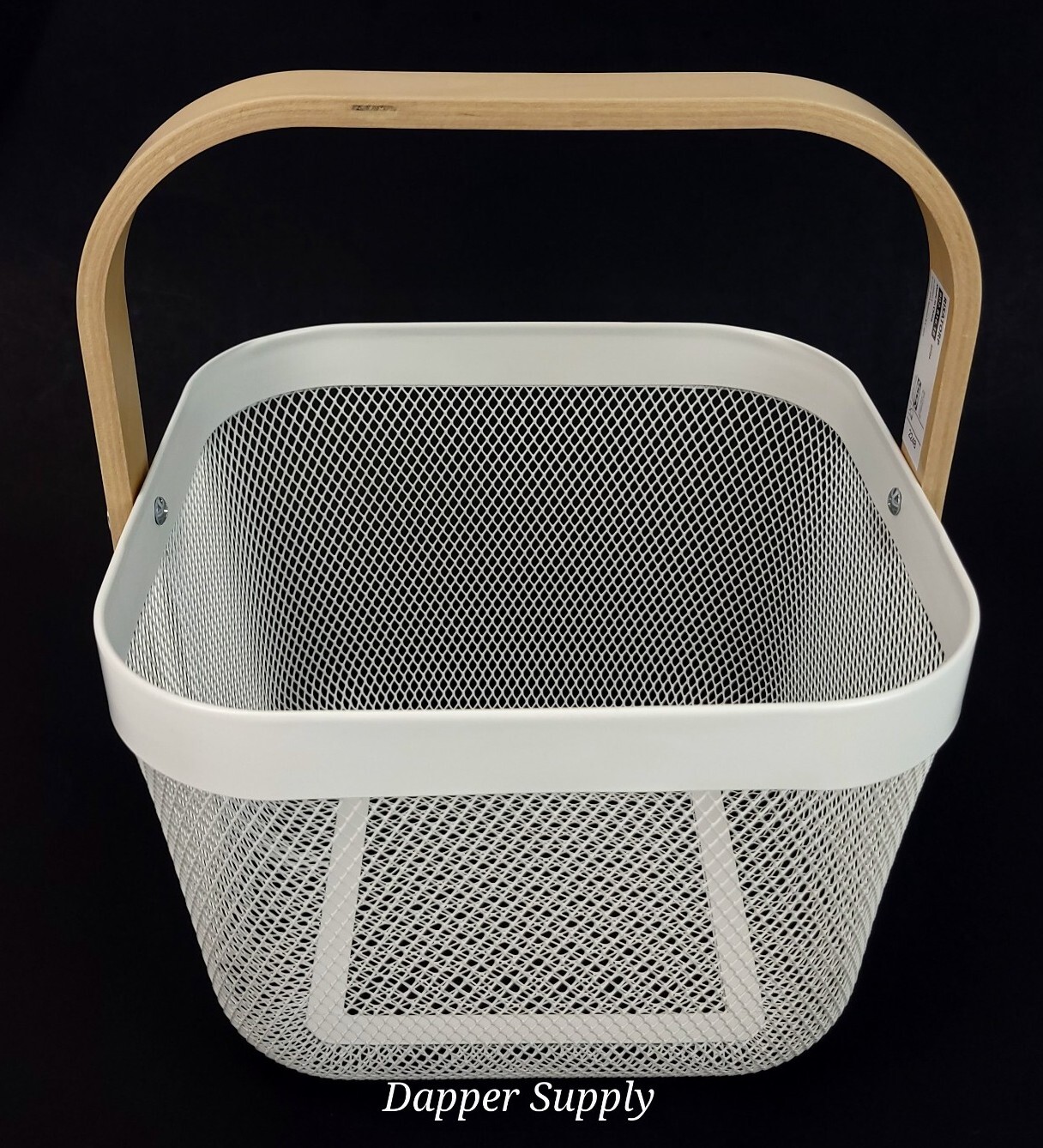 Ikea Risatorp Basket White 9.75" x 10.25" x 7" Wooden Handle
