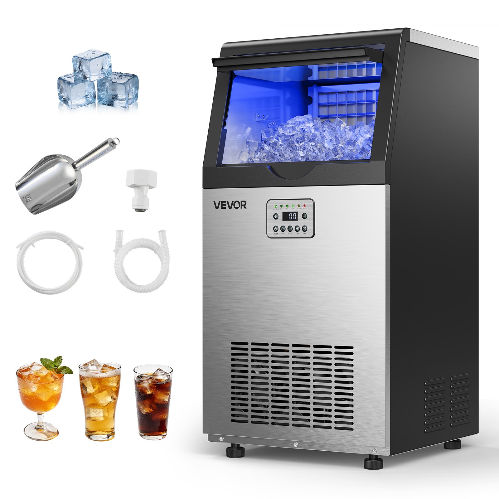 VEVOR Commercial Ice Maker 100 lbs/24h Ice Machine 16-30 lbs Storage Restaurant