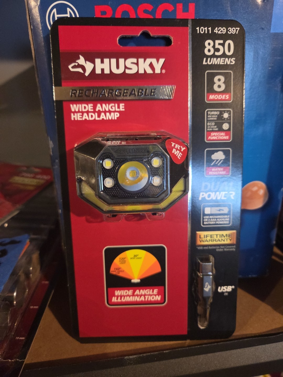 Husky PVL-HLP-0006 850-Lumens Wide Angle Dual-Power Headlamp 1011 429 397