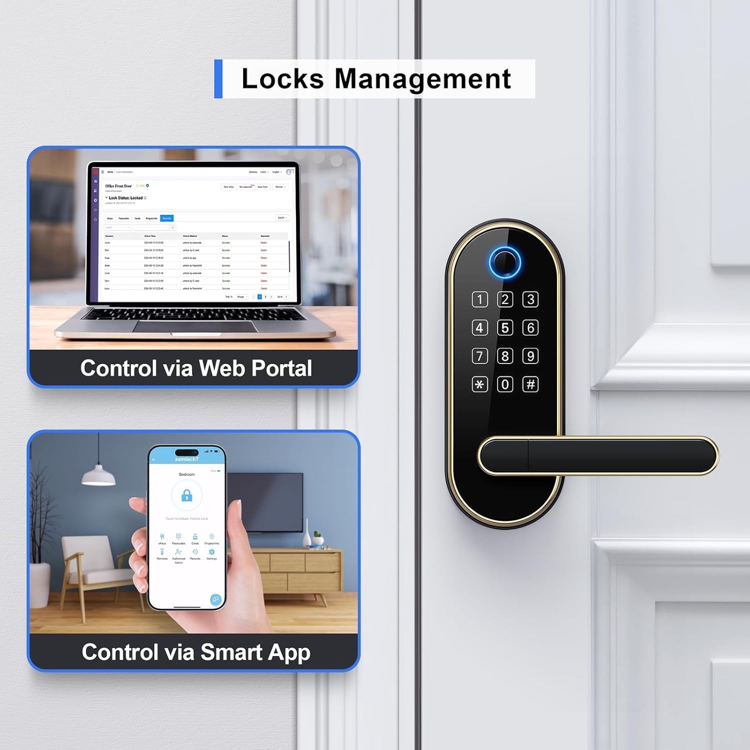 Luxury Bluetooth Fingerprint Smart Lock - Keyless Entry with Auto-Lock Feature