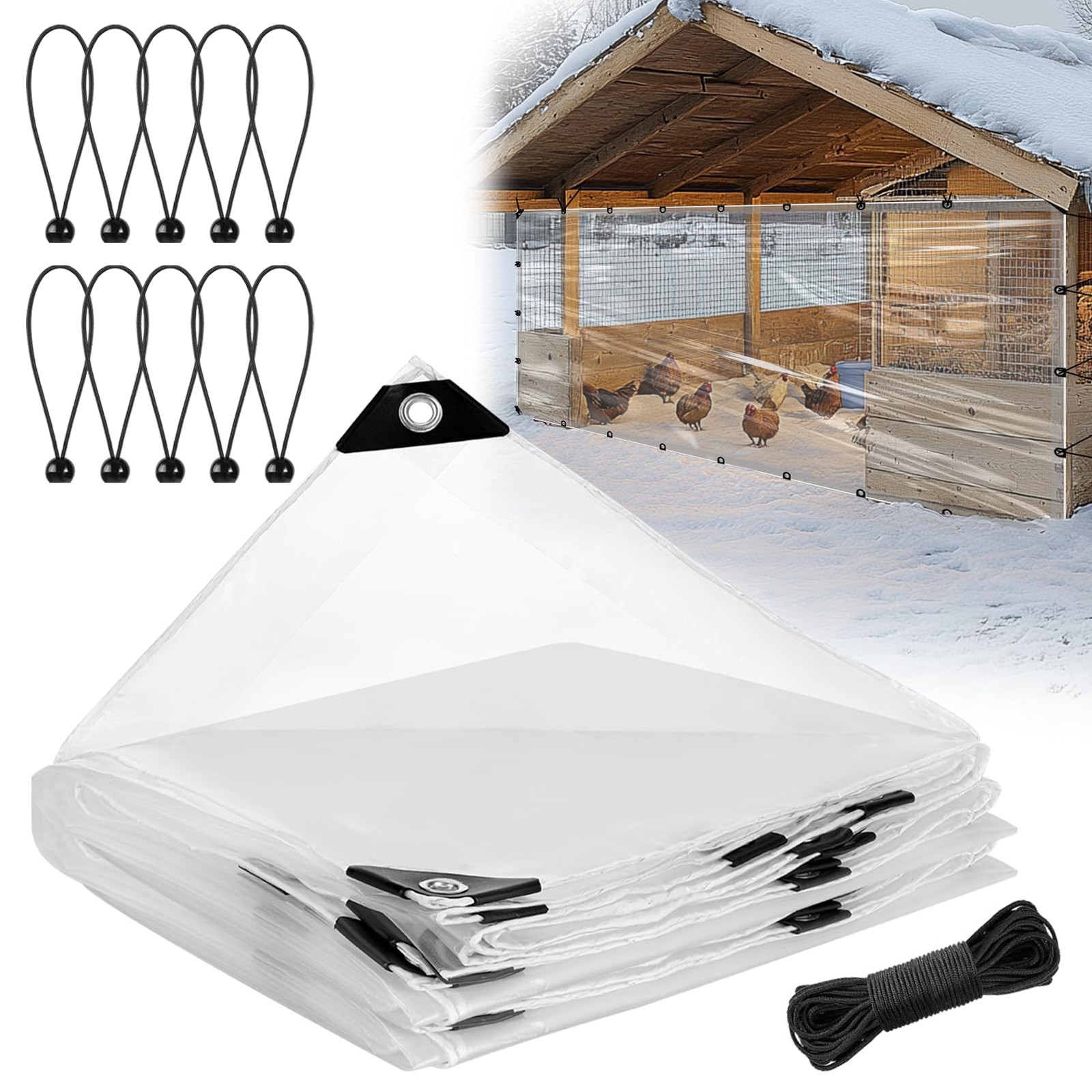6.6x13ft Chicken Coop Covers Accessories for Winter - Easy to Transparent