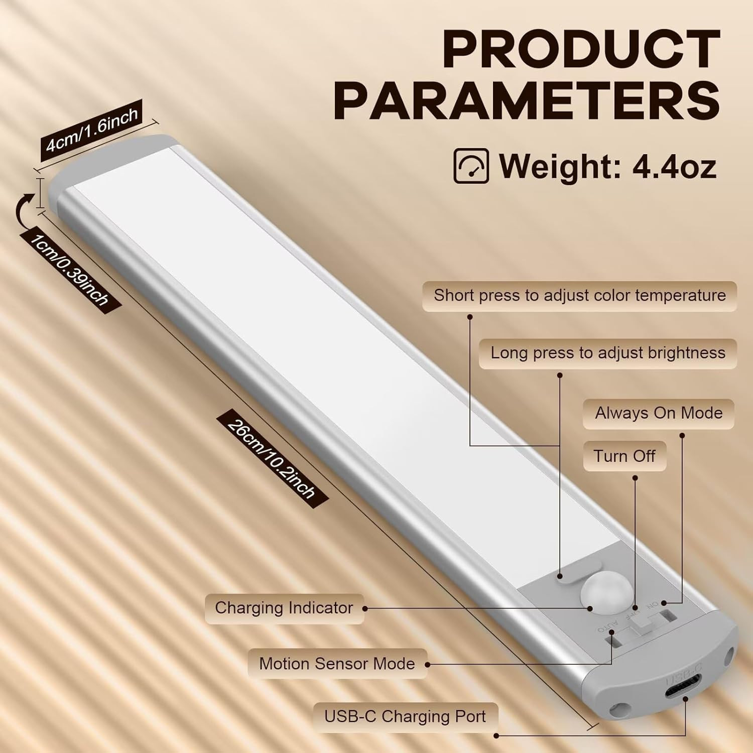 Rechargeable Motion Sensor Under Cabinet Lights, 80 LEDs, Dimmable, 3 Colors
