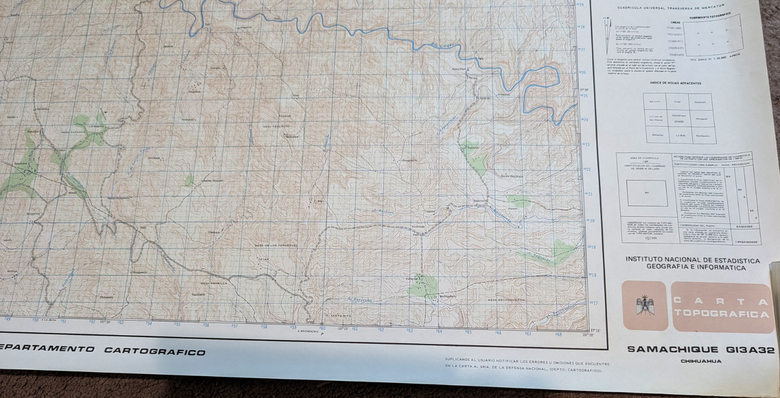 MEXICO Topo Map Samachique, Chihuahua {COPPER CANYON} G13A32 Scale 1:50,000