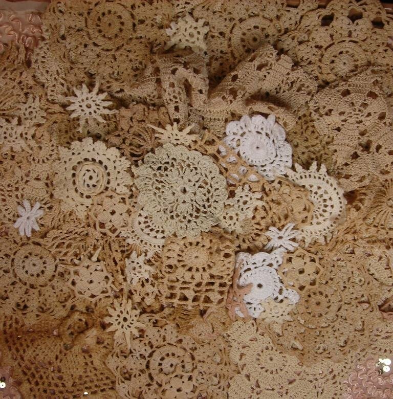 Vintage Doily trim snippet grab bag Junk Journal Supplies slow stitch Shabby