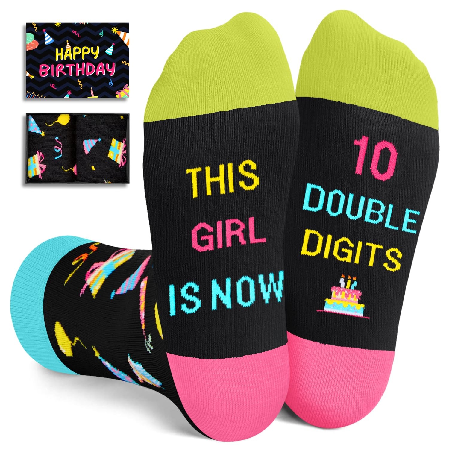 HAPPYPOP 10th Birthday Gifts - Socks for Tween Medium, 10 Double Digits Black