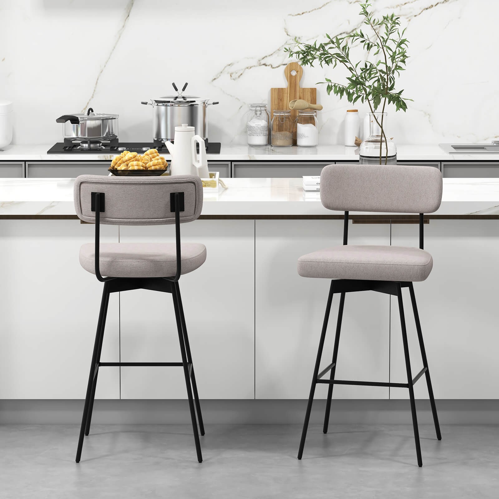 4PCS Swivel Bar Stools Bar Height Upholstered Kitchen Dining Chairs Beige