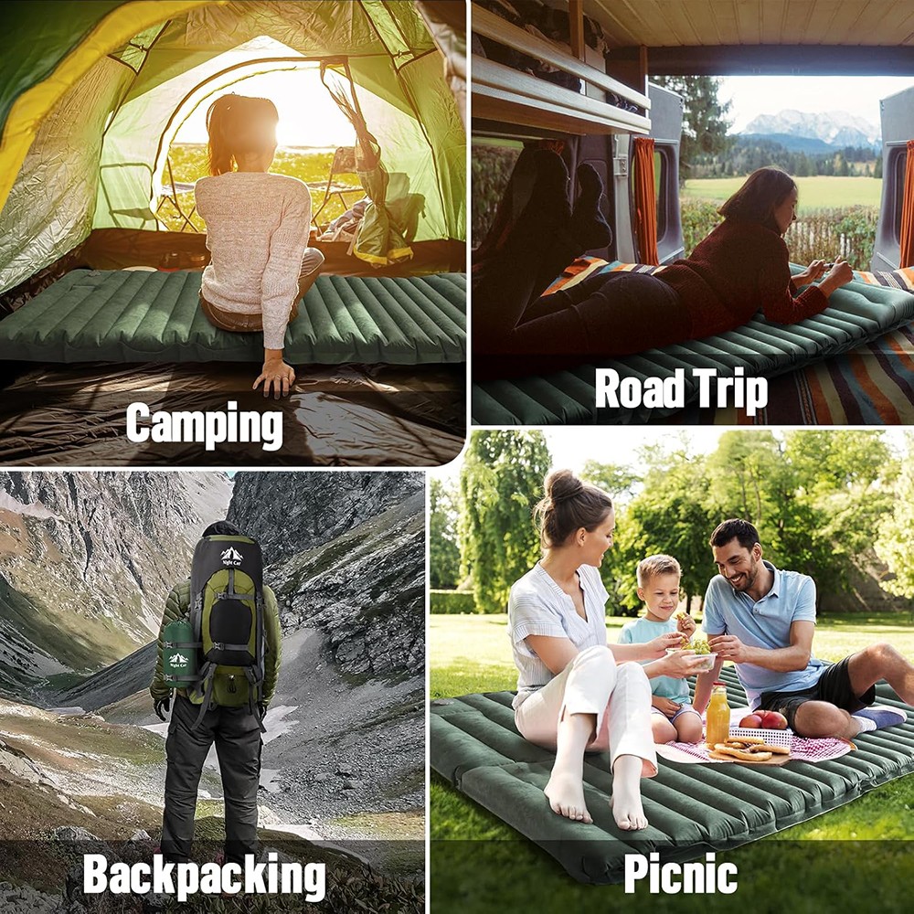 Sleeping Pad for Camping - Inflatable Camp Mat with Built-in Pillow, Ultralight