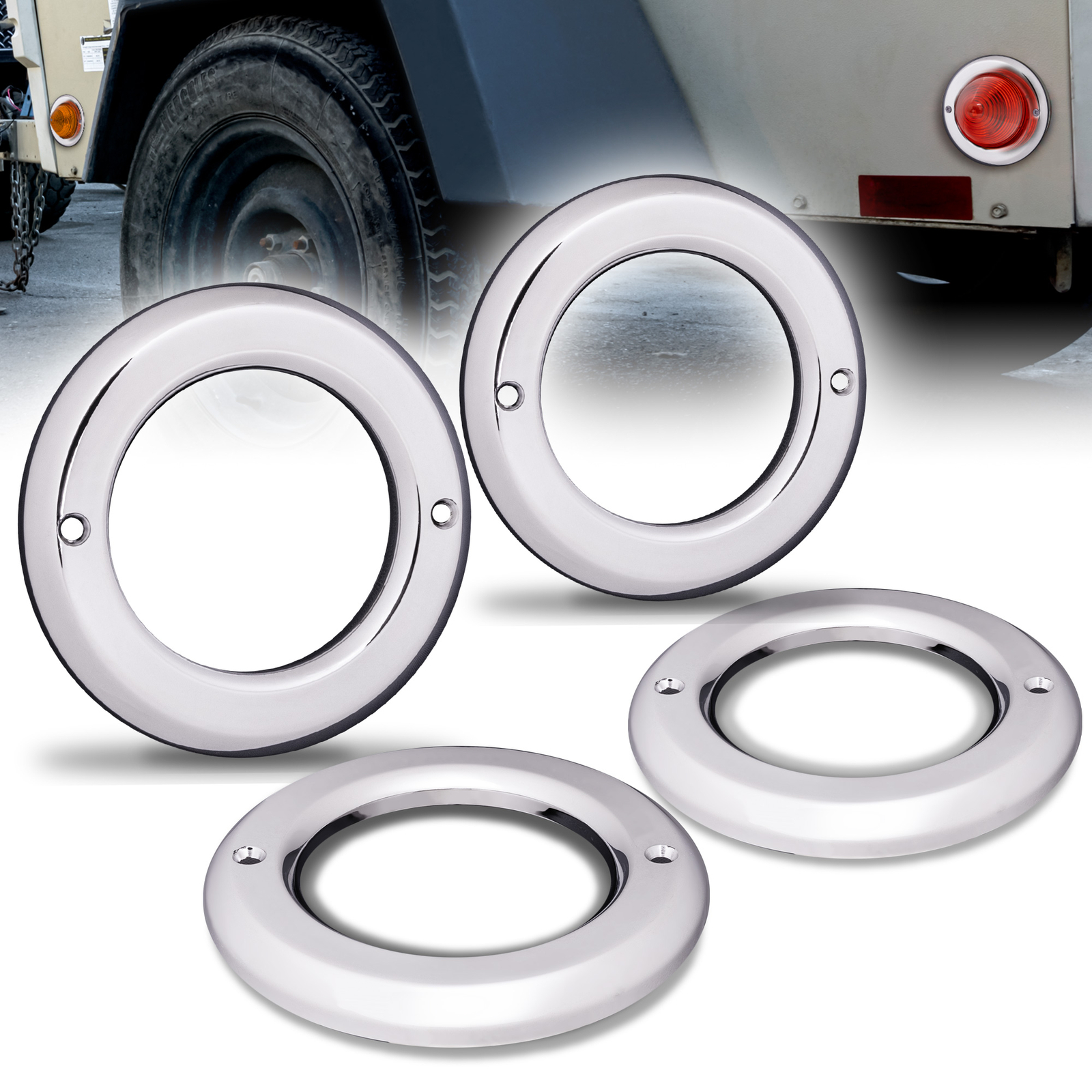 4pc 2.5 inch Round LED Marker Light Chrome Bezel