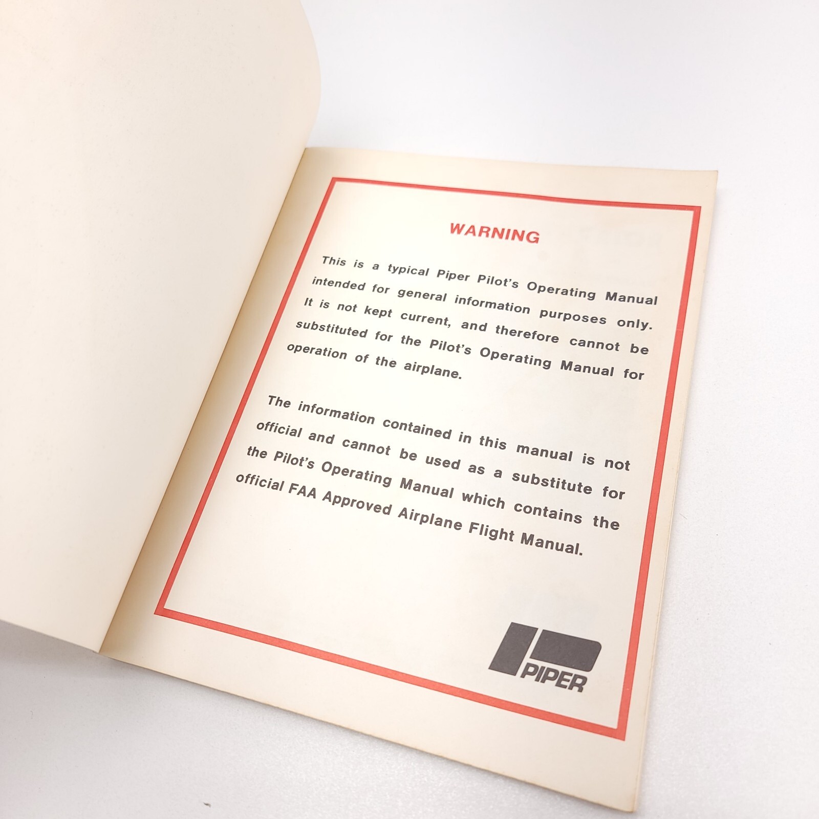 Piper Cherokee Warrior Pilot Operating Information Manual 1973