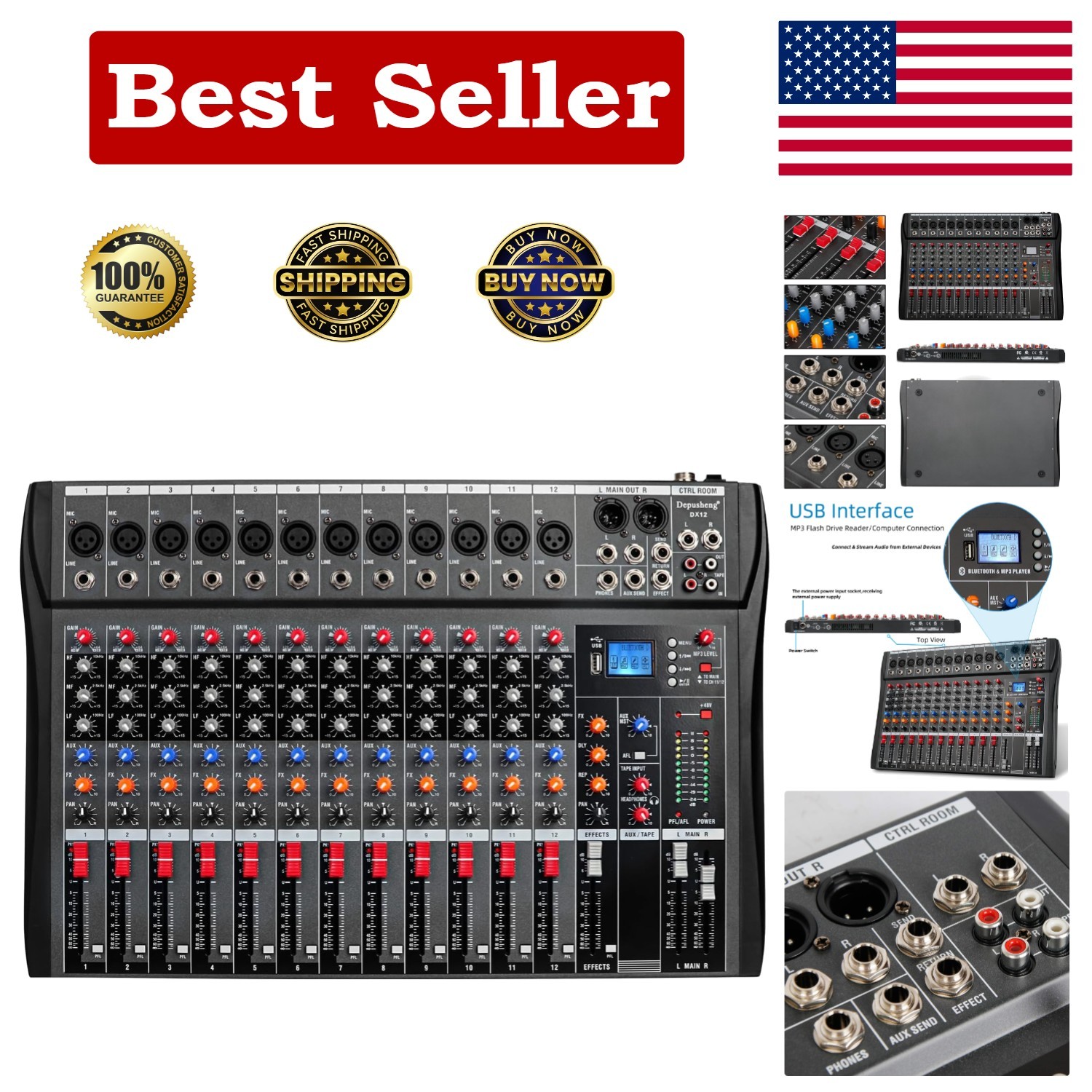 Compact 12-Channel DJ Mixer with USB Interface & Bluetooth Streaming Capability
