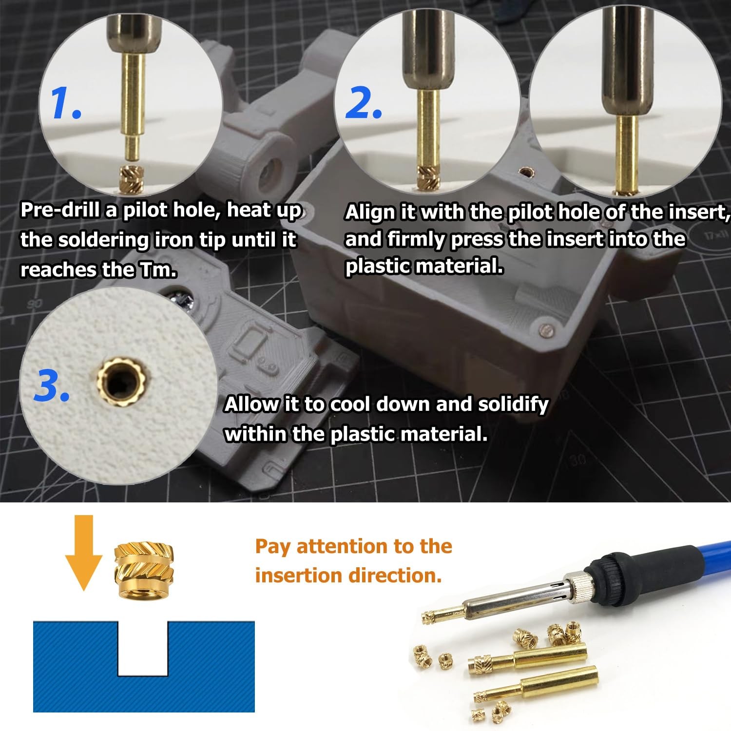 300Pcs Threaded Inserts Set with Soldering Iron Tip Brass Heat Set Insert M2....