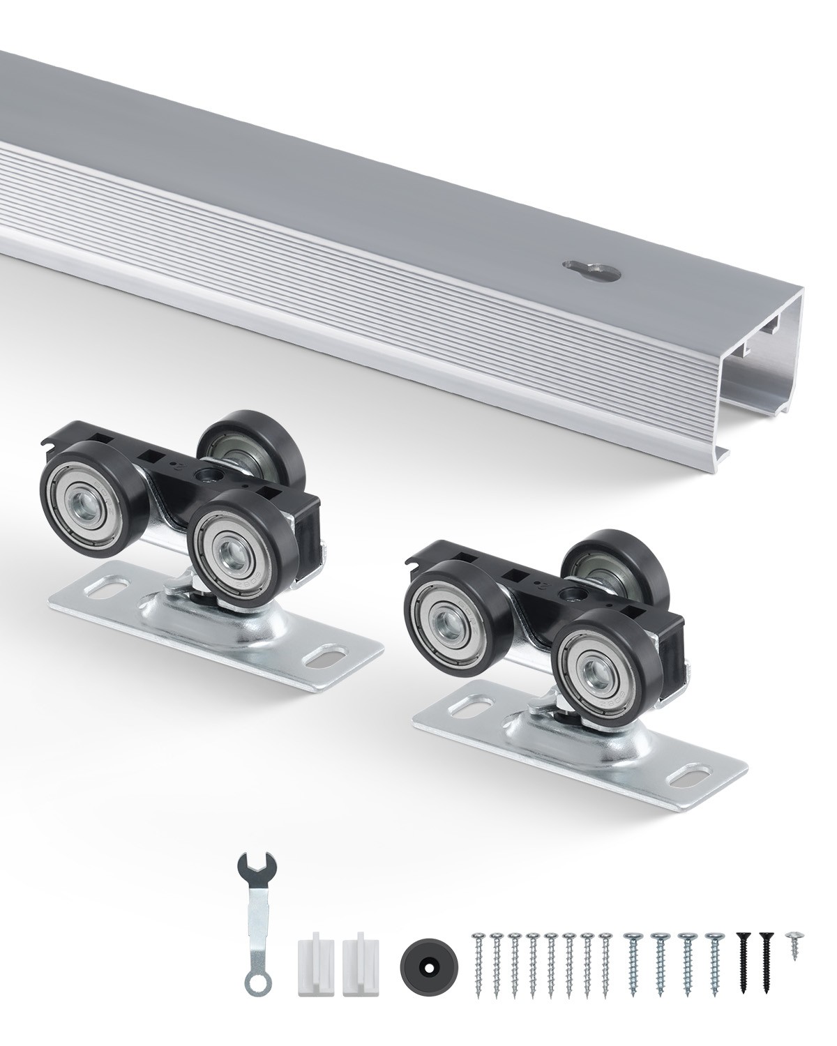 Pocket Door Track Kit 5.73 ft Heavy Duty Pocket Door Hardware Track Set 3 Wheels