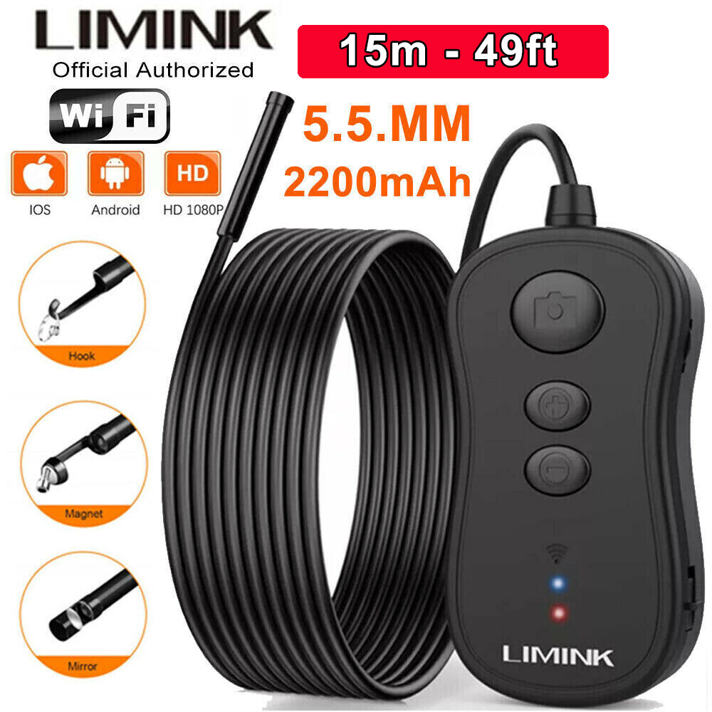 5.5mm Wireless Endoscope 2200mAh Borescope Semi-rigid Cable Inspection Cam 15M