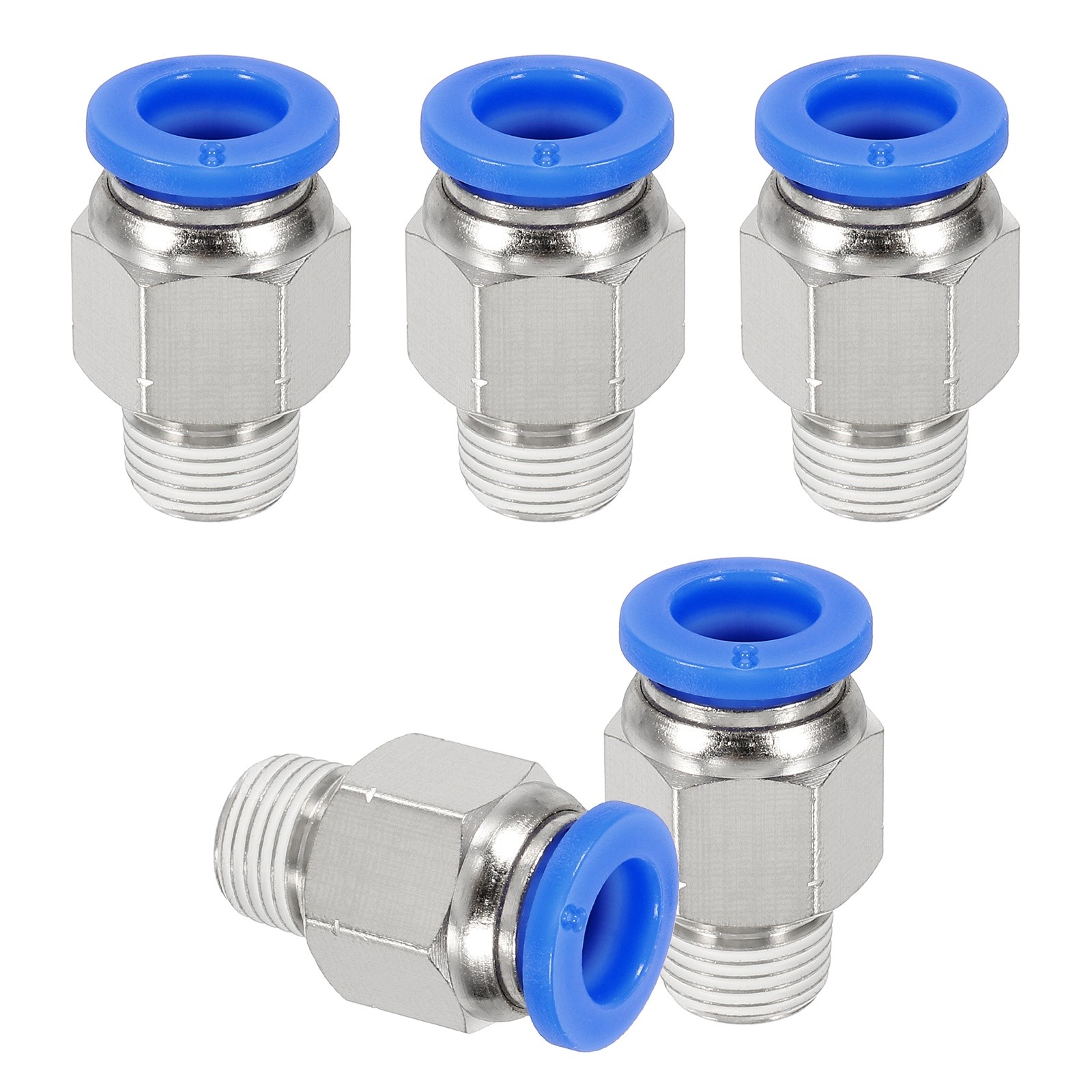 5 Pcs NPT Male 8mm Tube OD x 1/8" NPT Thread Push to Connect Fittings, Blue