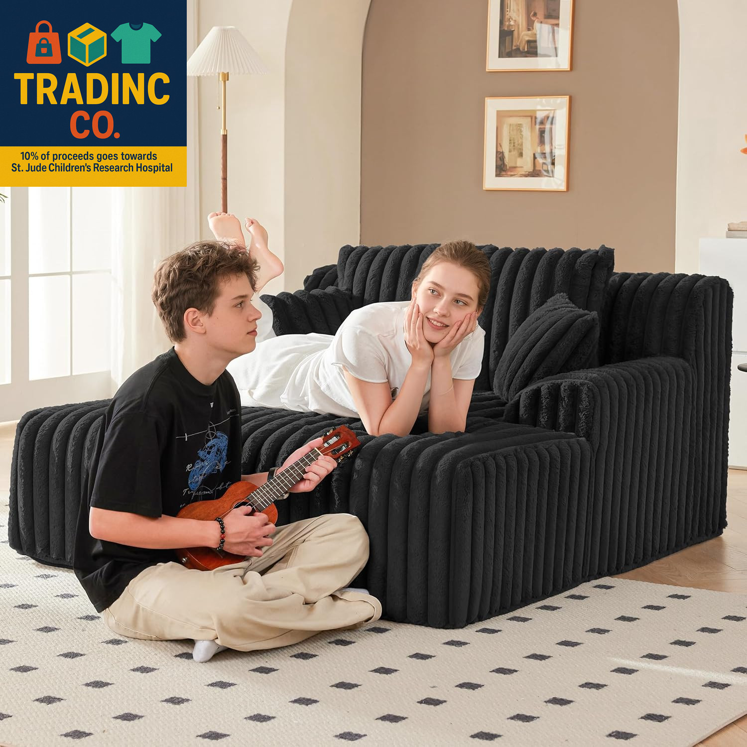 53.5”W Oversized Chaise Lounge Chair Indoor, Boneless Couch with 4 Pillows, Cozy